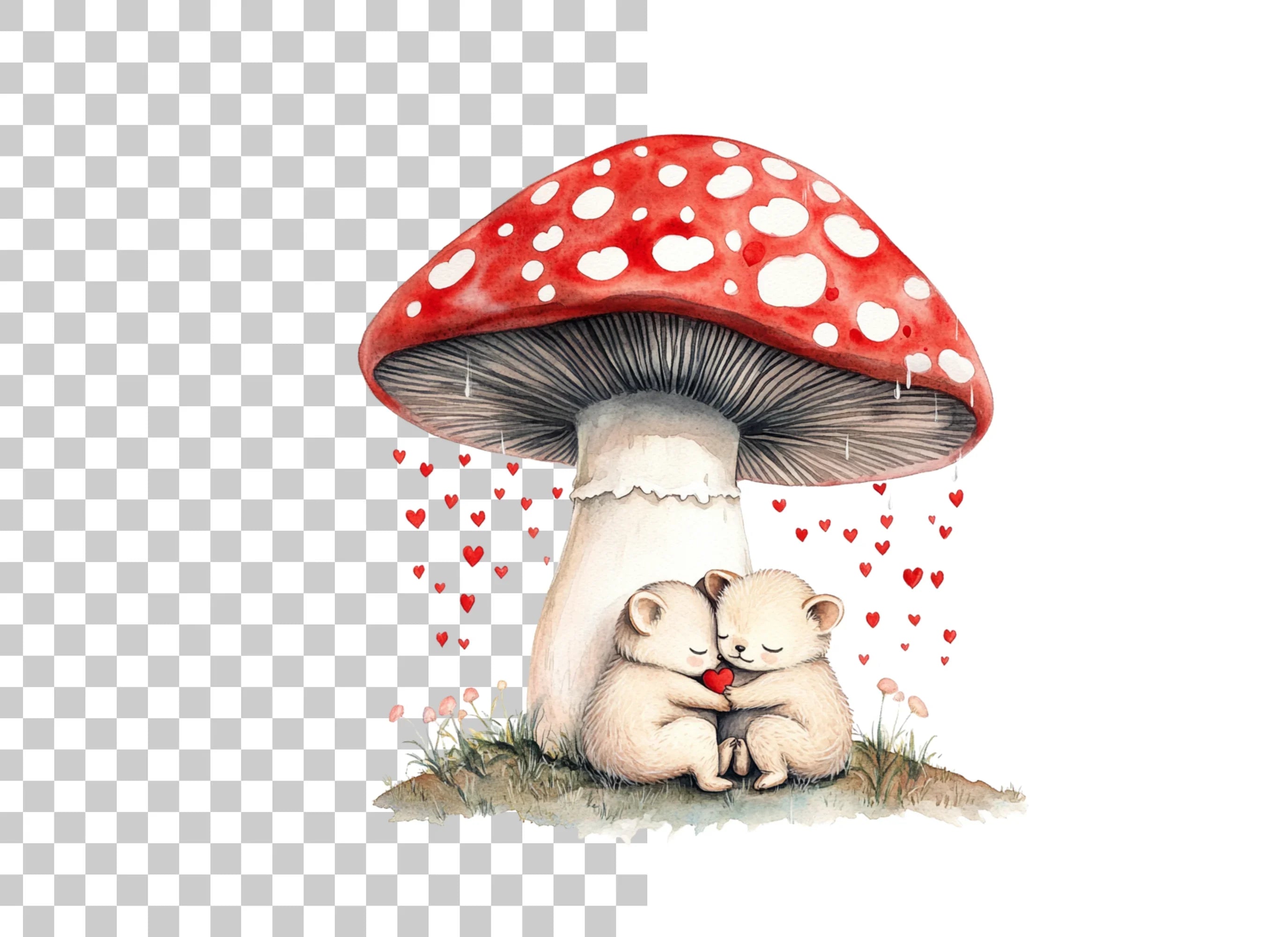 Teddy Bears Under Mushroom Valentine Clipart Bundle