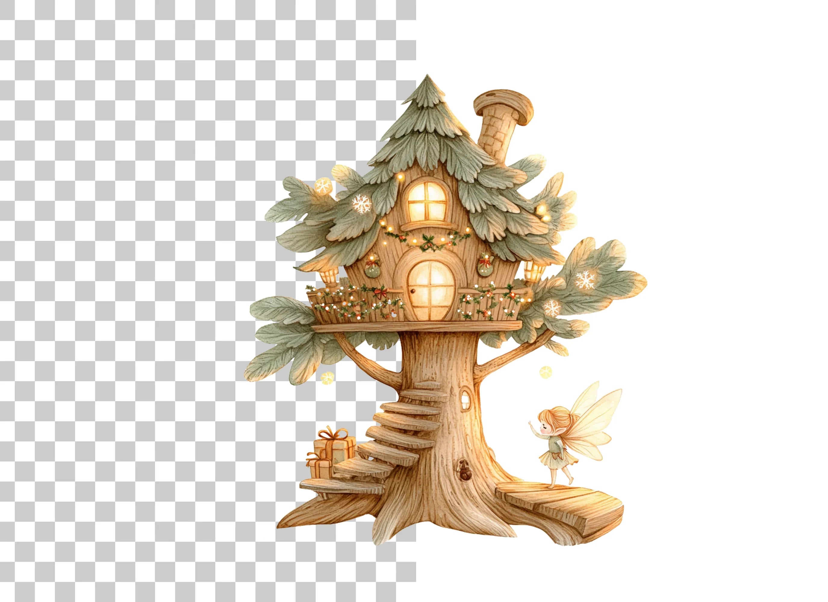 Christmas Fairy Treehouse Clipart Bundle