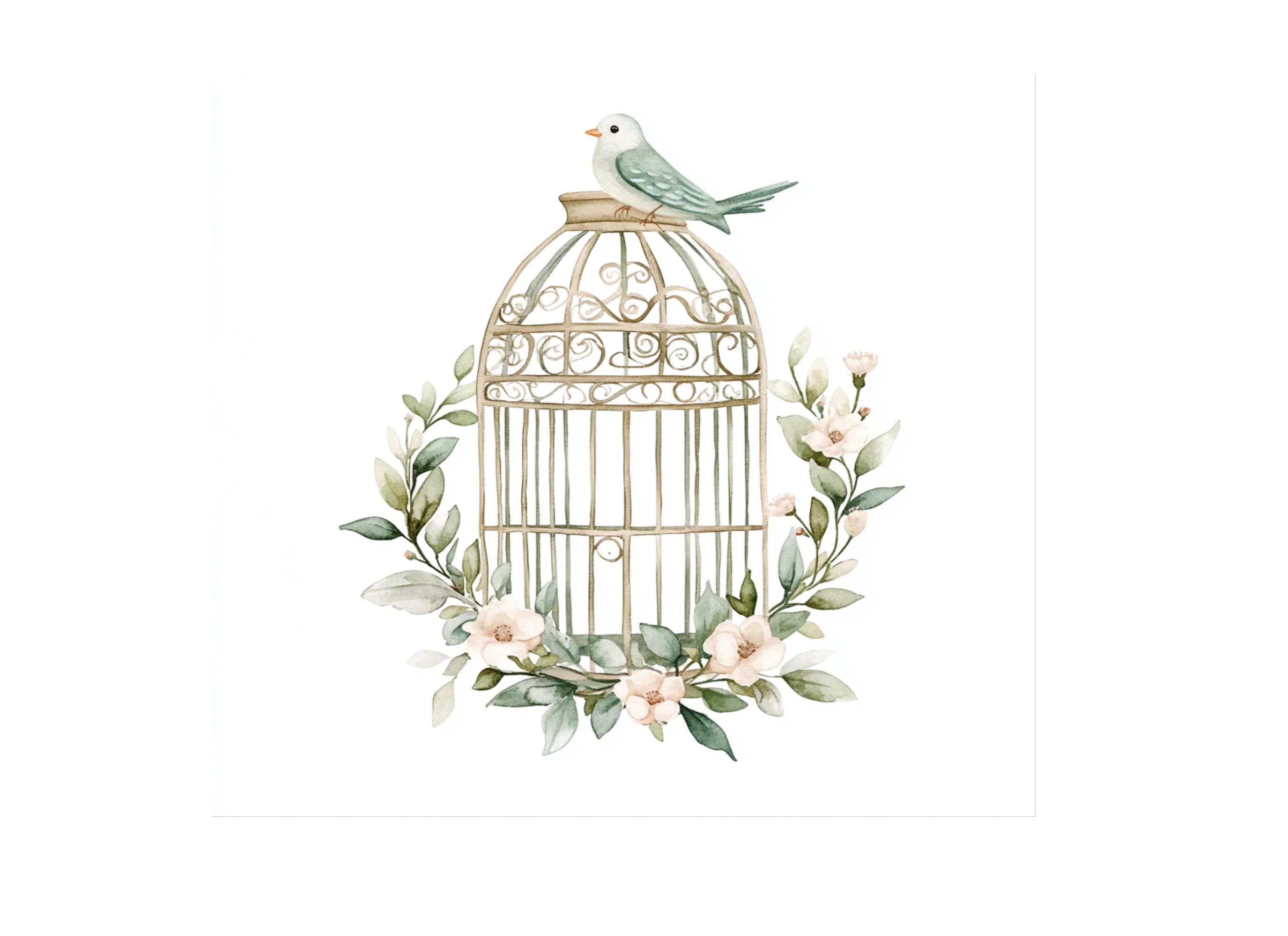 Elegant Birdcage with Greenery Clipart Bundle