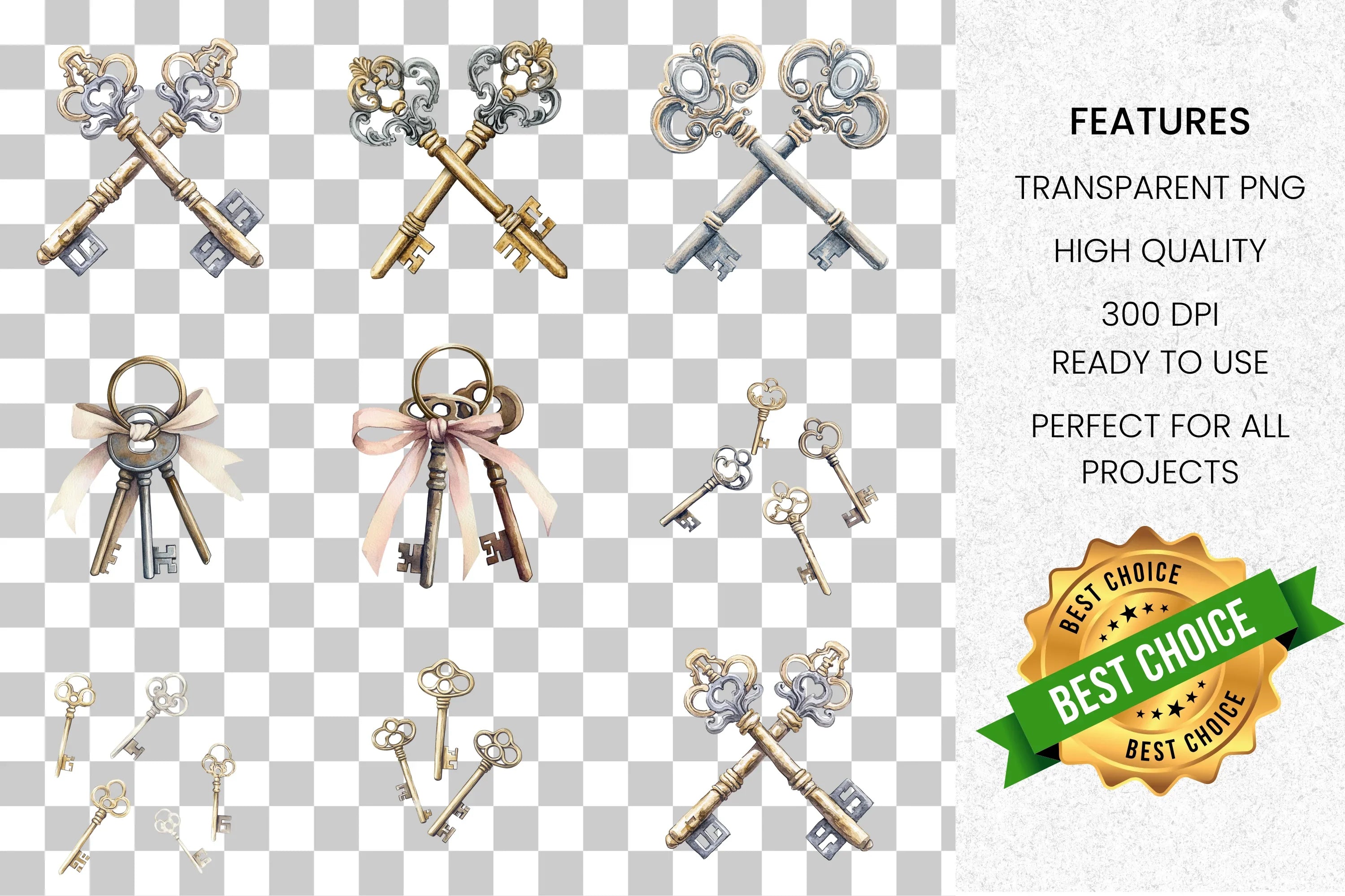 Vintage Keys Clipart Bundle