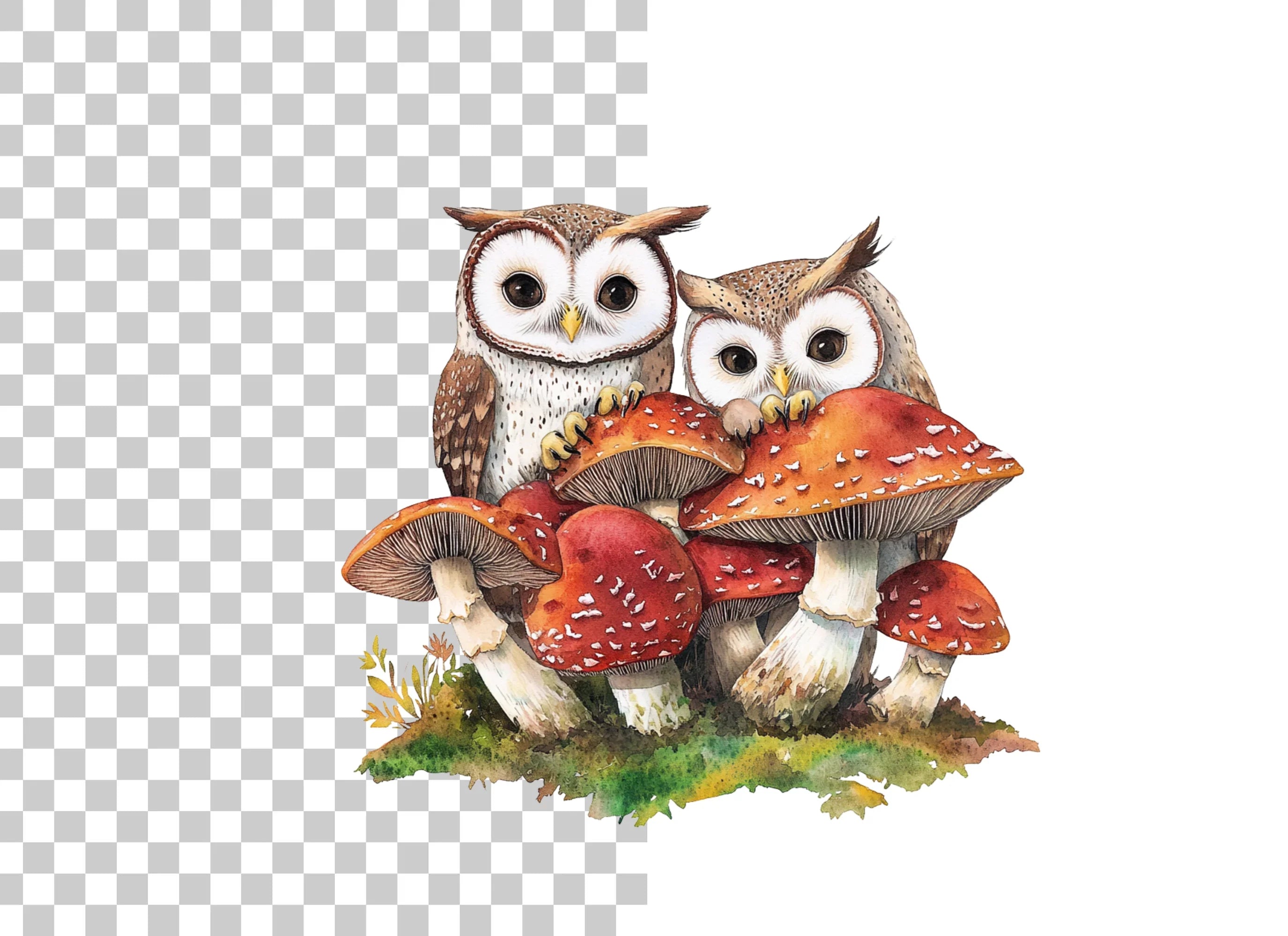 Cute Owls and Mushrooms Clipart Bundle