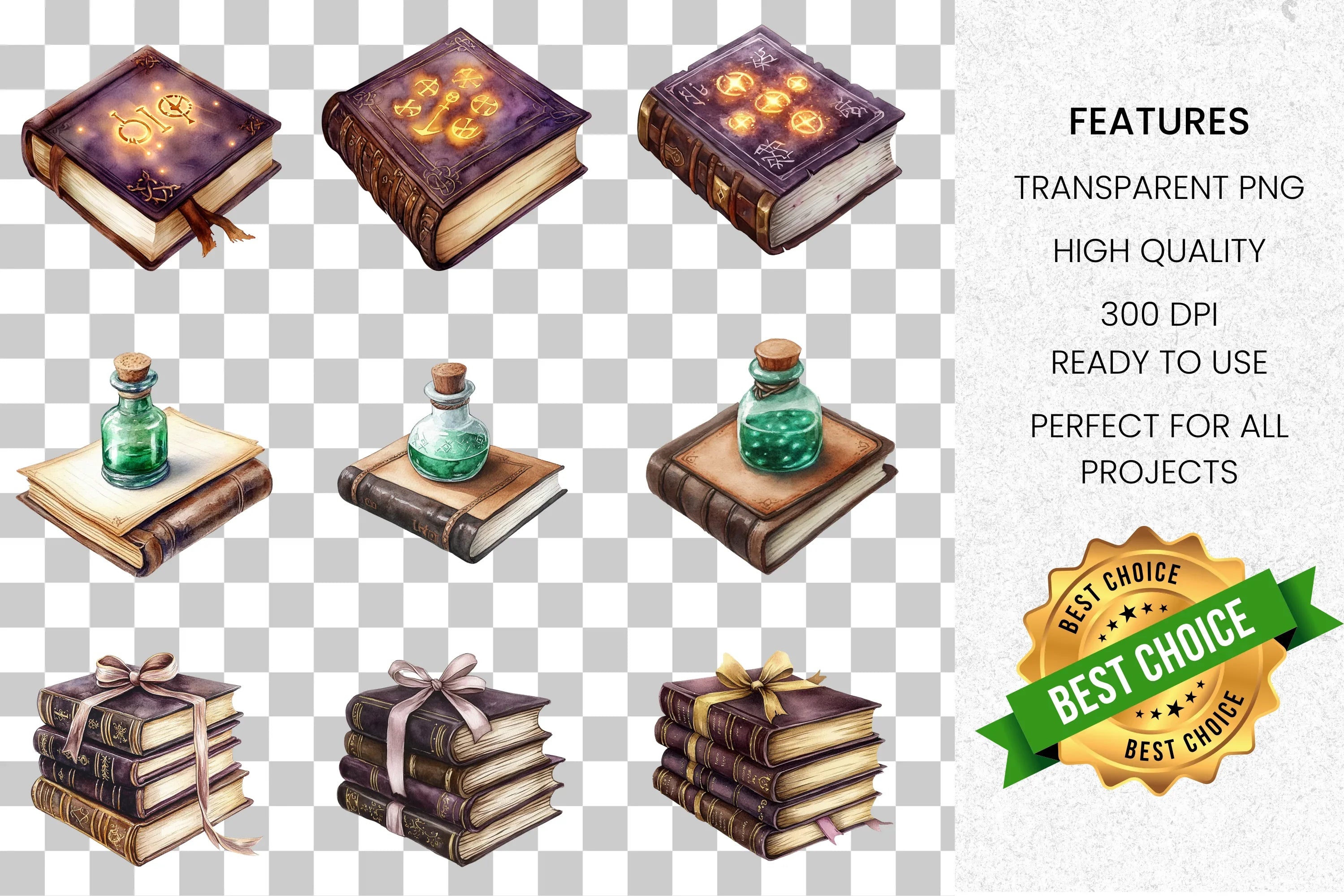 Magical Books and Potions Clipart Bundle