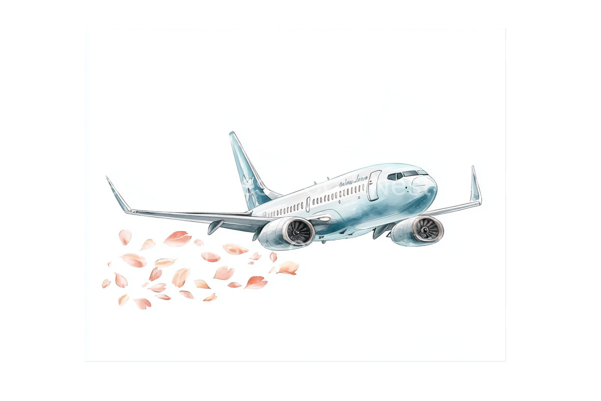 Airplane With Cherry Petals Graphics Clipart Bundle