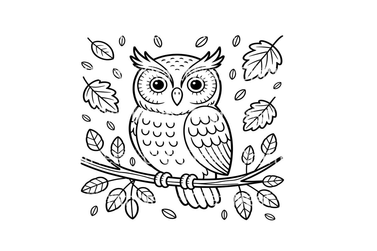 Cute Owl on Branch Coloring Books