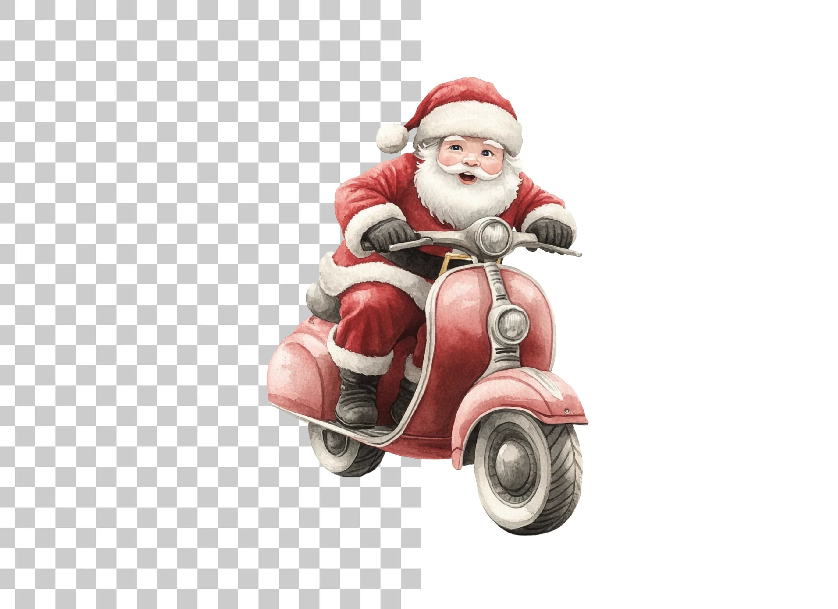 Santa Claus on Scooter Clipart Bundle