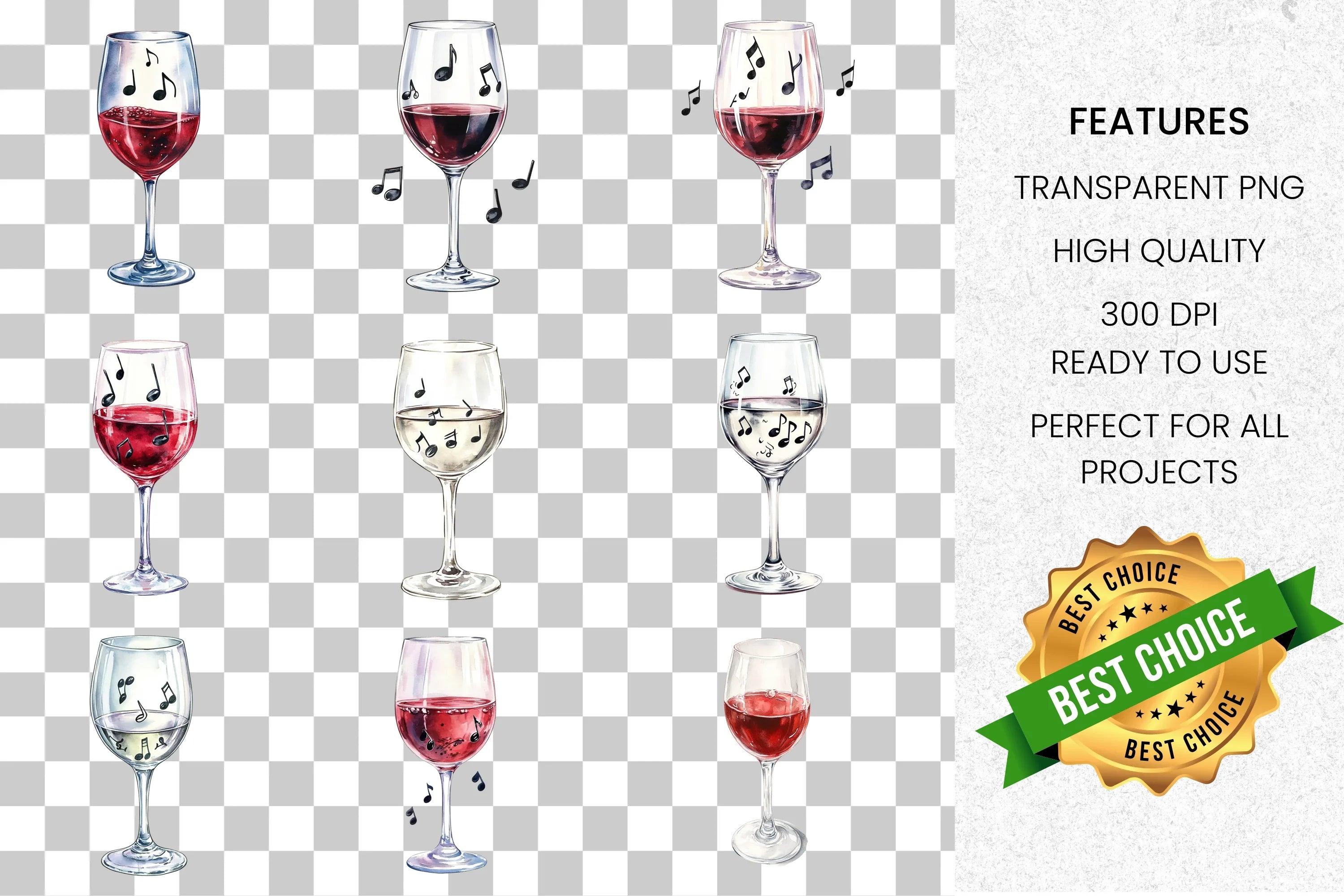 Wine Music Notes Clipart Bundle