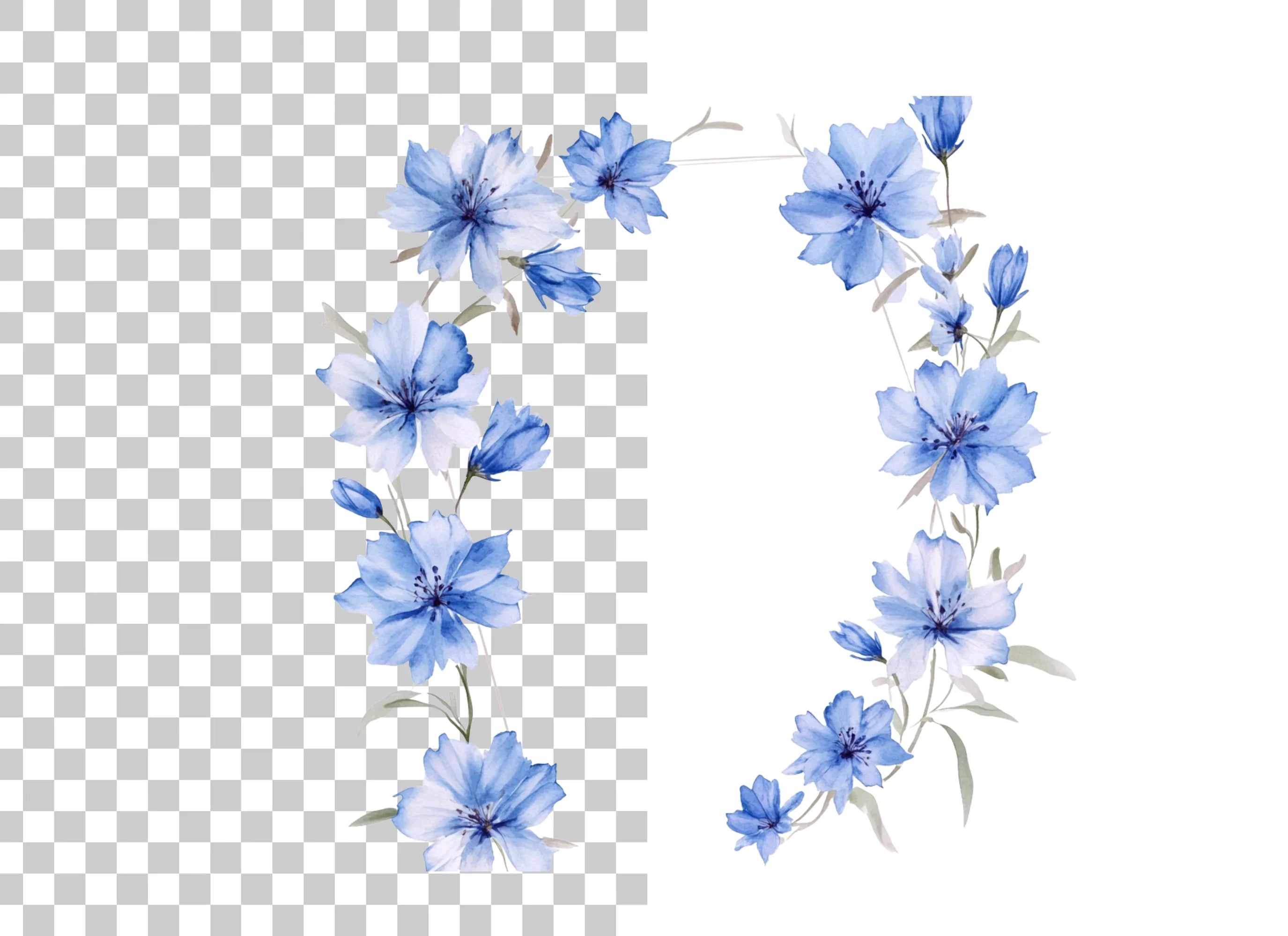 Blue Floral Wreaths Clipart Bundle