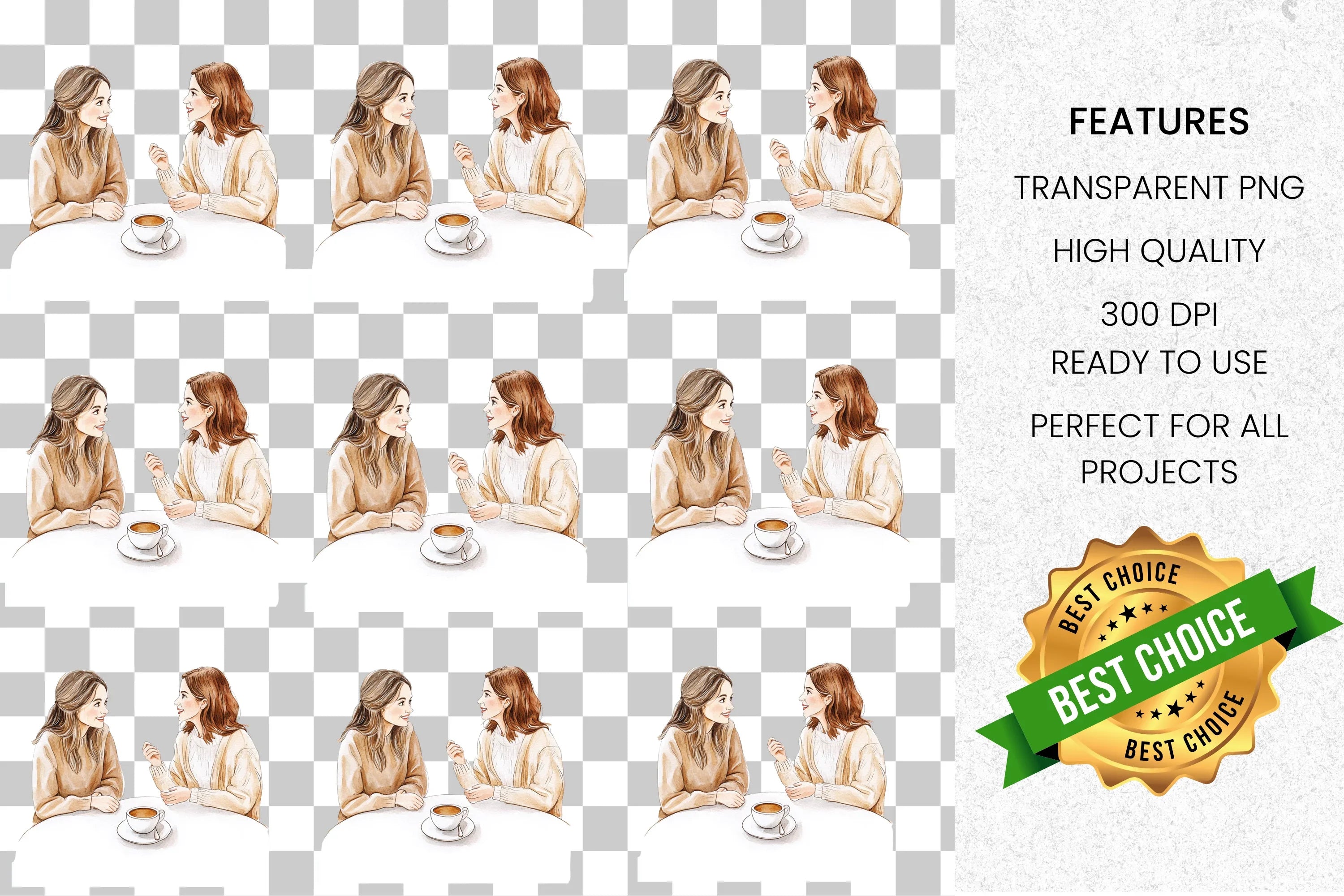 Friends Chatting Coffee Clipart Bundle