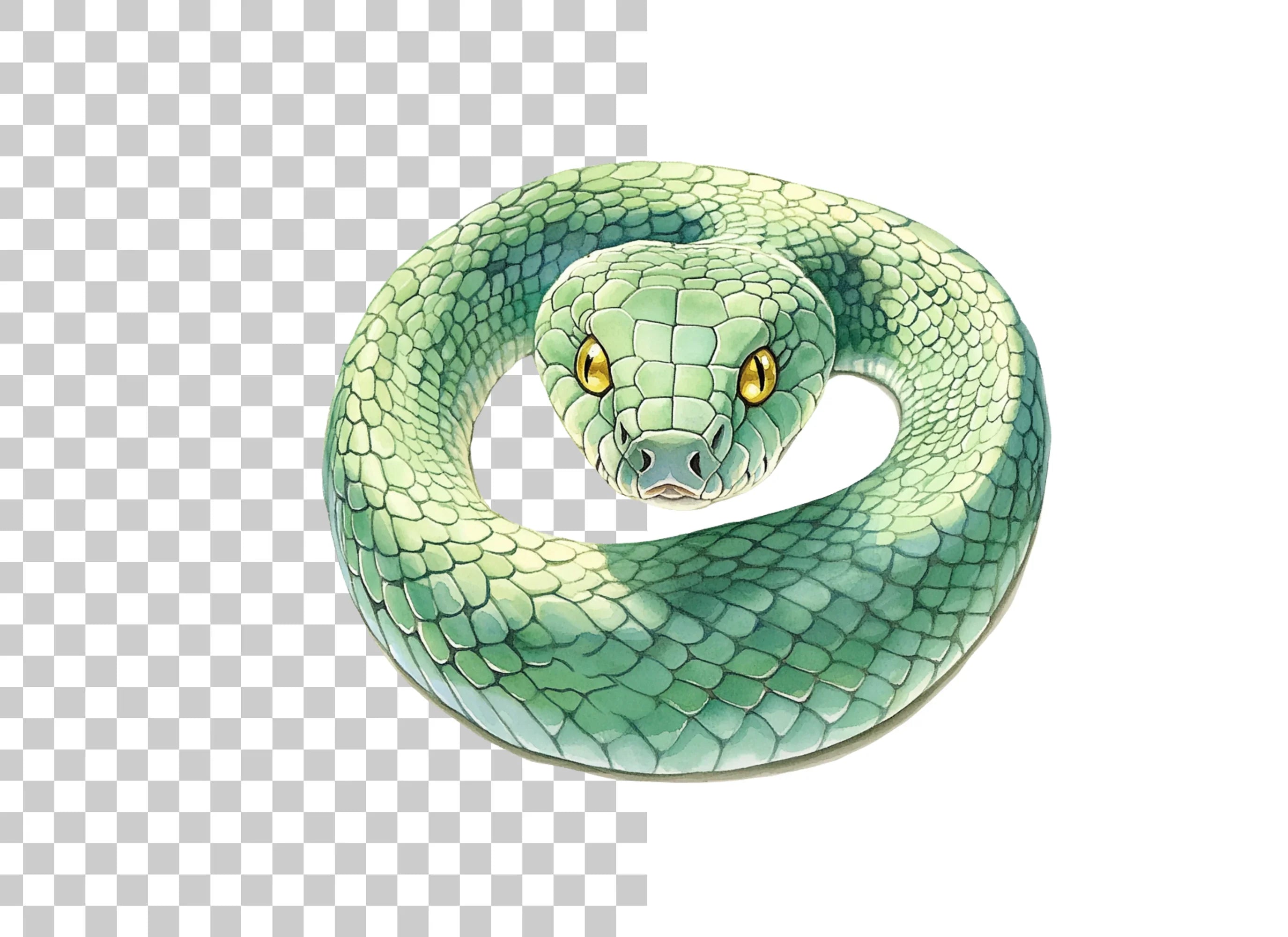 Green Snake with Yellow Eyes Clipart Bundle