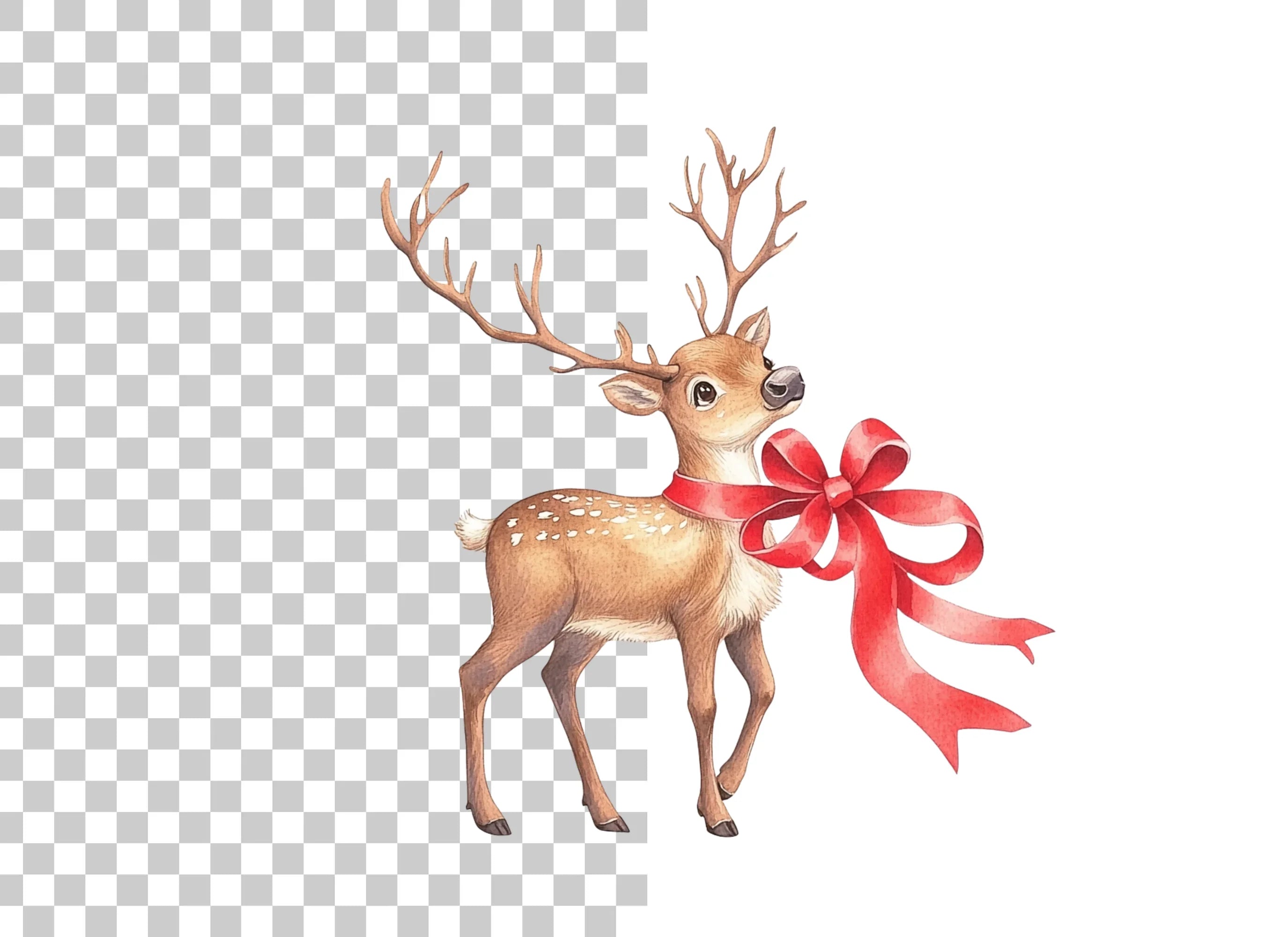 Cute Christmas Reindeer with Red Ribbons Clipart Bundle
