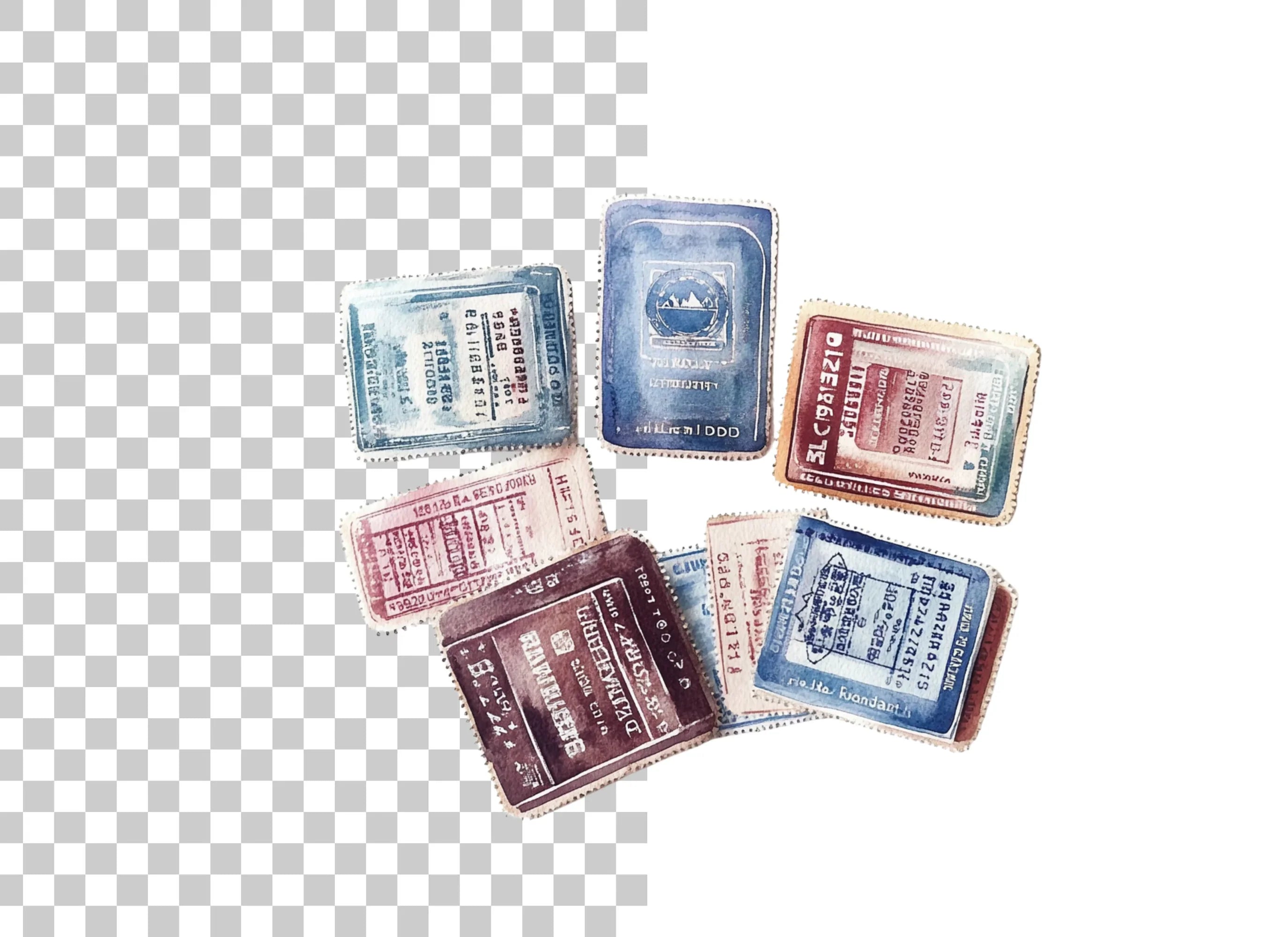 Vintage Passport Stamps Clipart Bundle