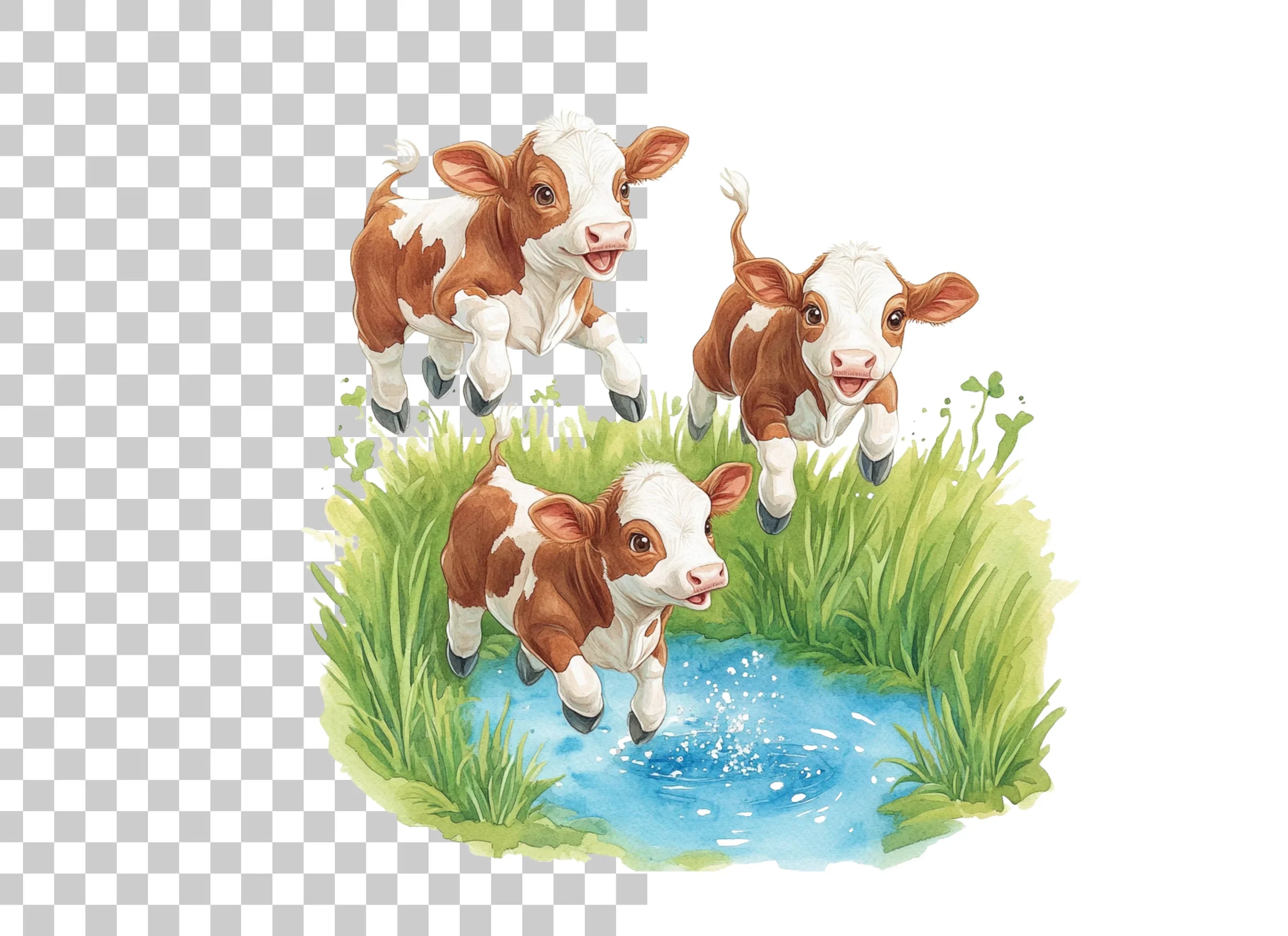 Playful Calves in Water Clipart Bundle