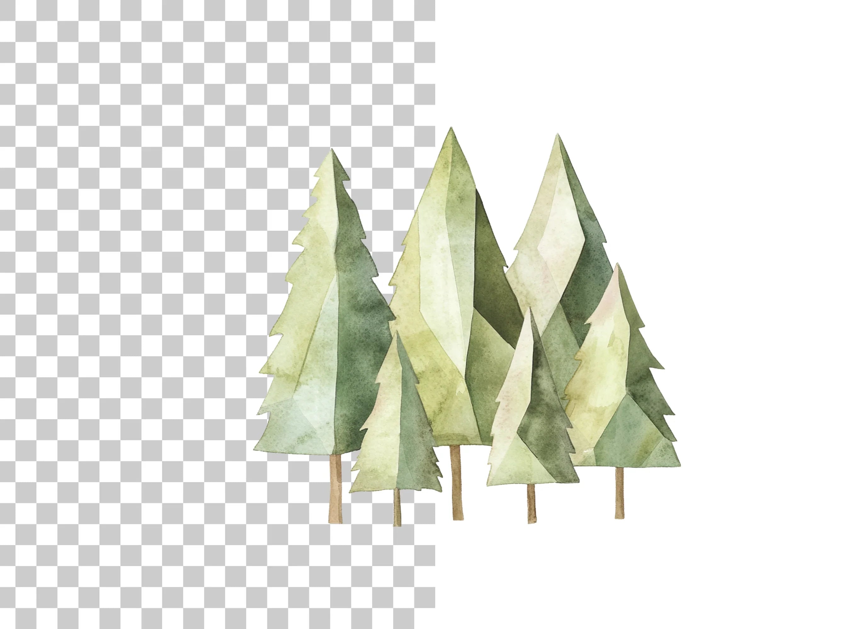 Abstract Green Pine Trees Clipart Bundle