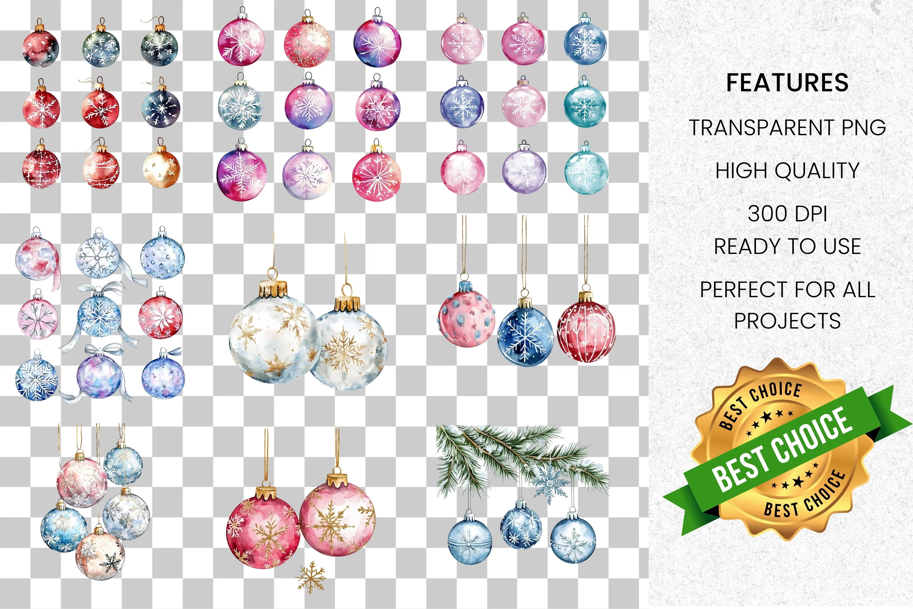 Christmas Ornaments Clipart Bundle