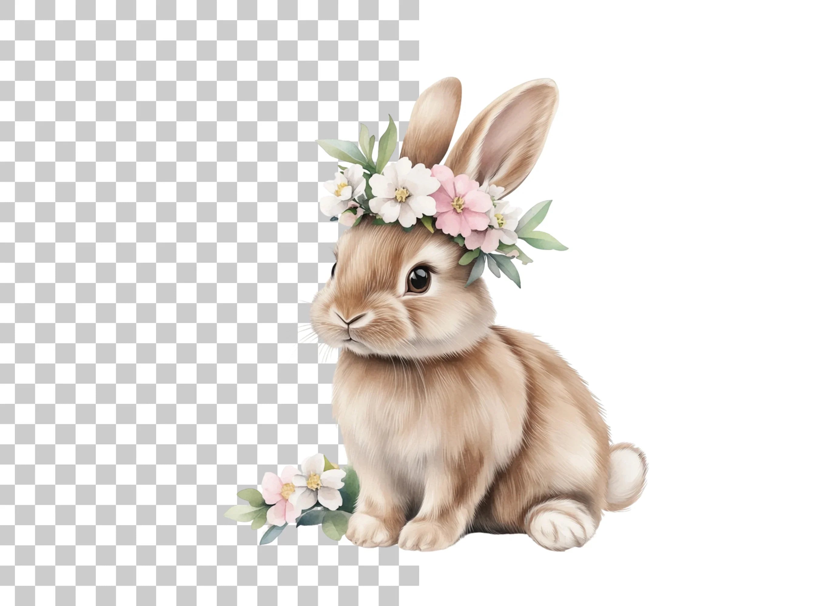Cute Bunnies with Flower Crowns Clipart Bundle