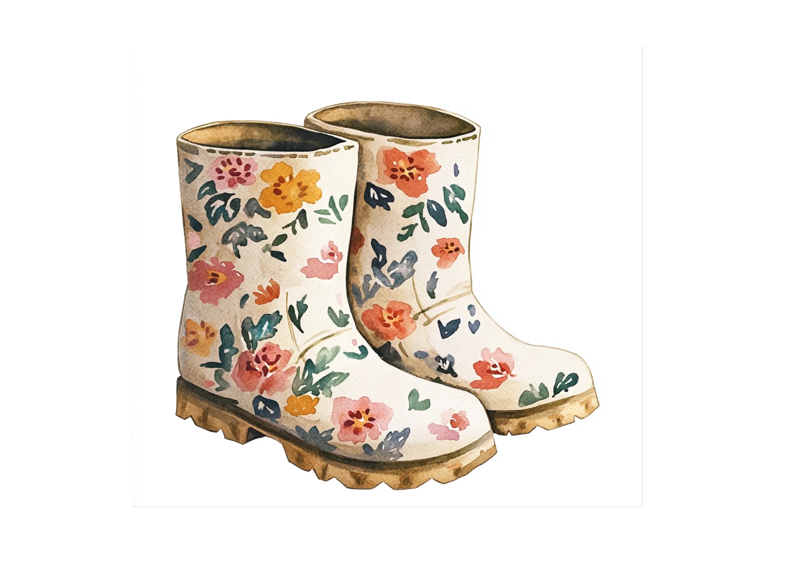 Vintage Rose Patterned Boots Clipart Bundle