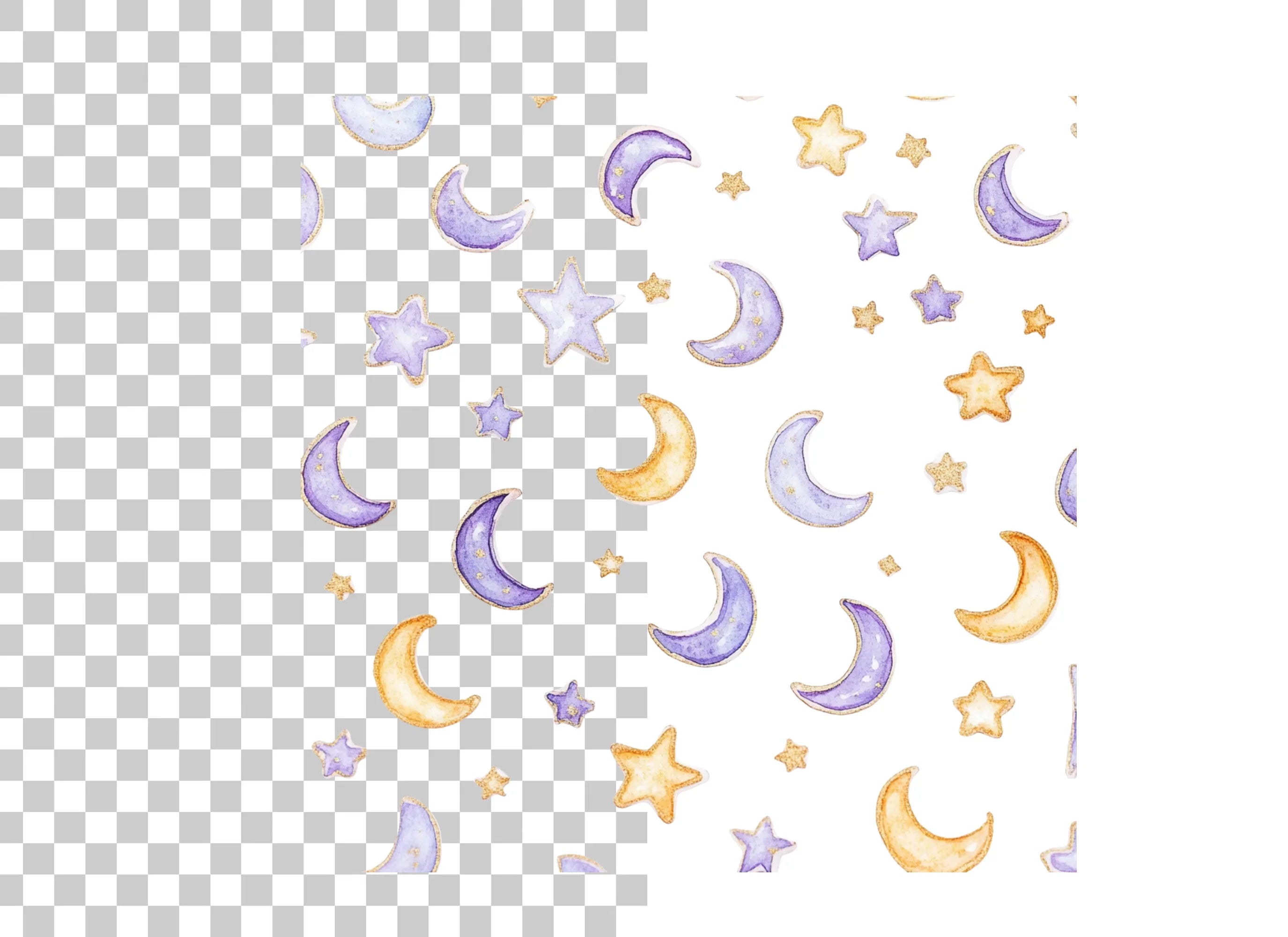 Moon and Stars Seamless Pattern Clipart Bundle