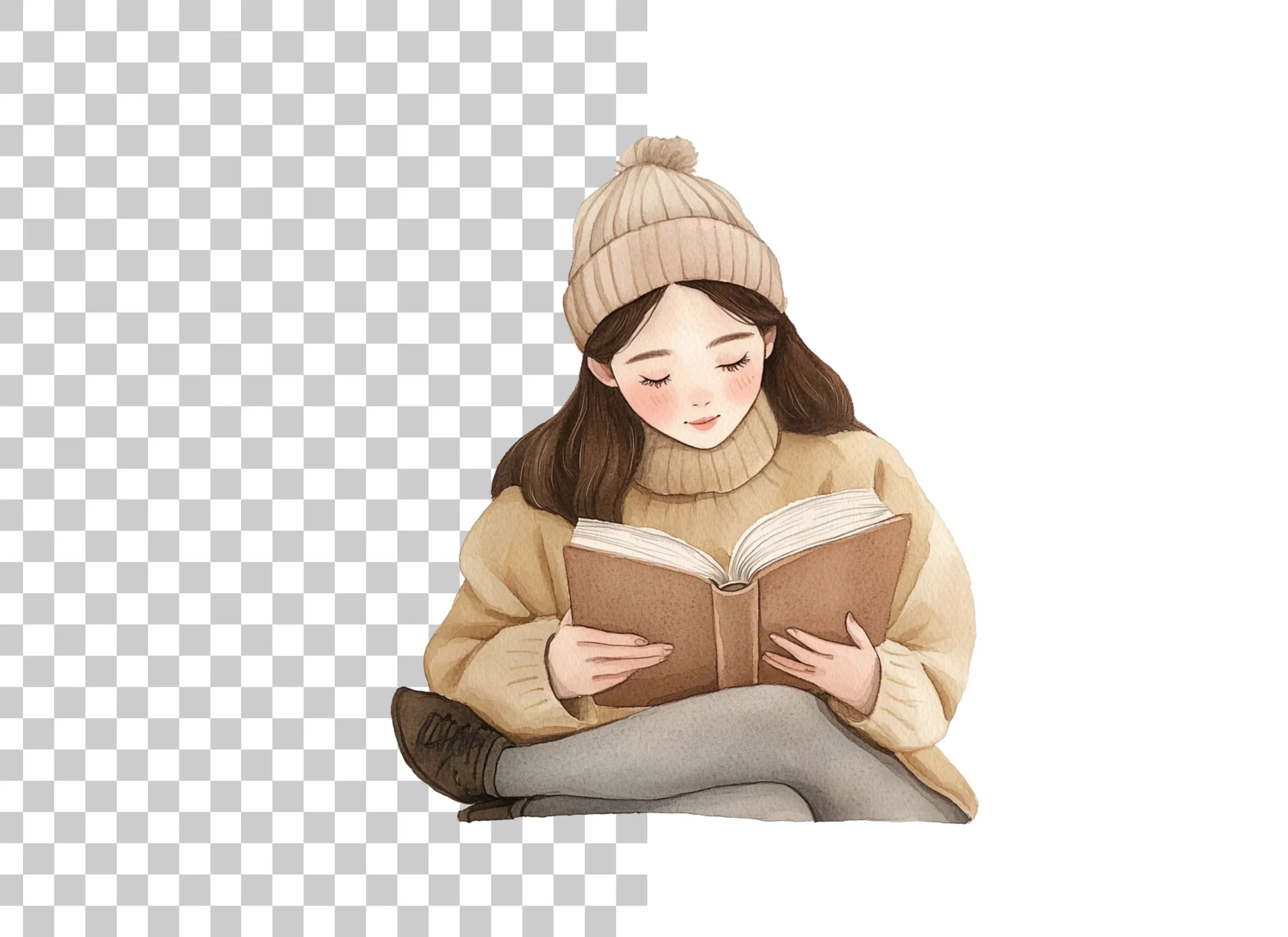Cozy Girls Reading Books Clipart Bundle