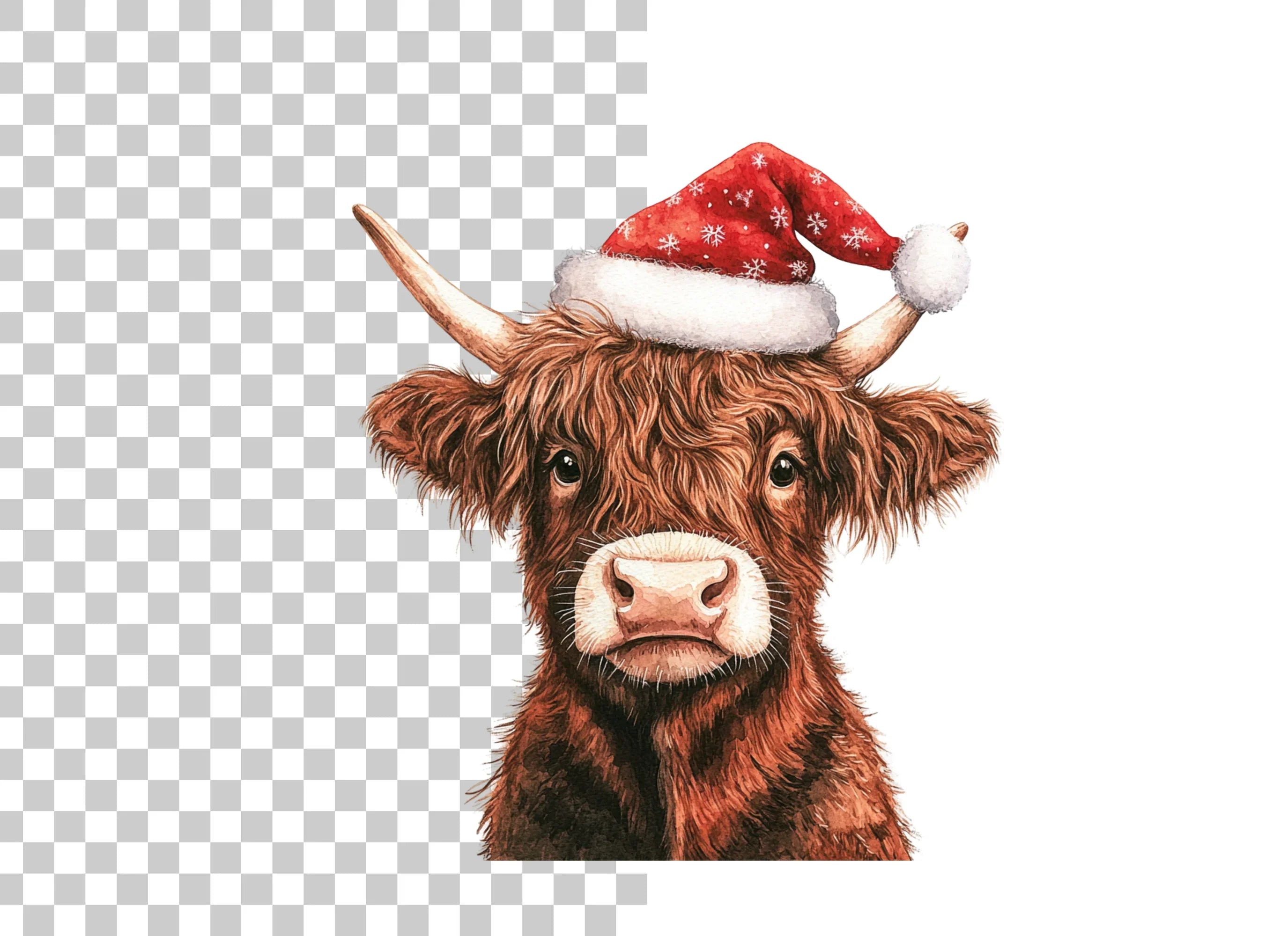 Cute Highland Cow Santa Hat Clipart Bundle