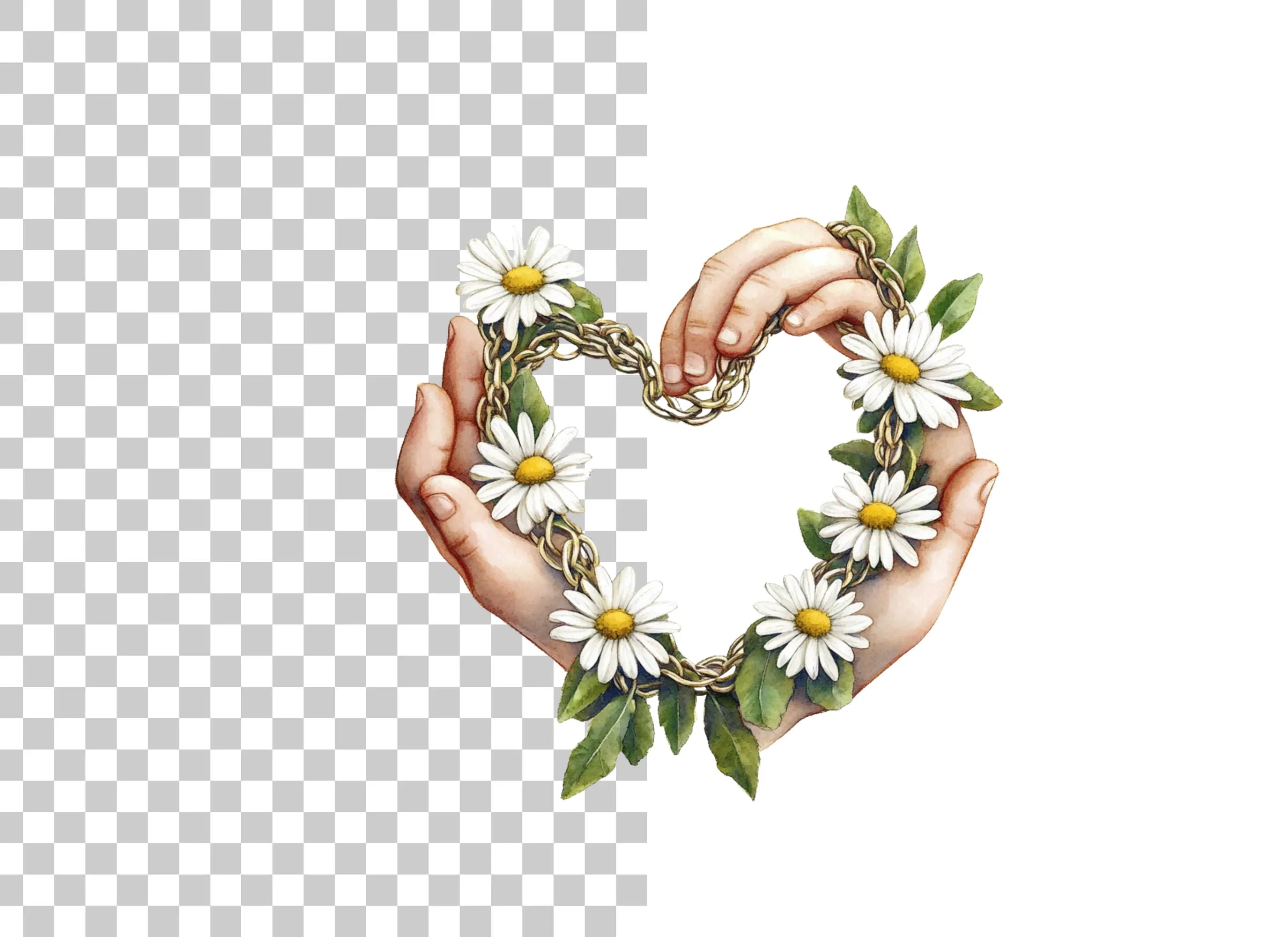 Heart Shaped Daisy Chain with Hands Clipart Bundle