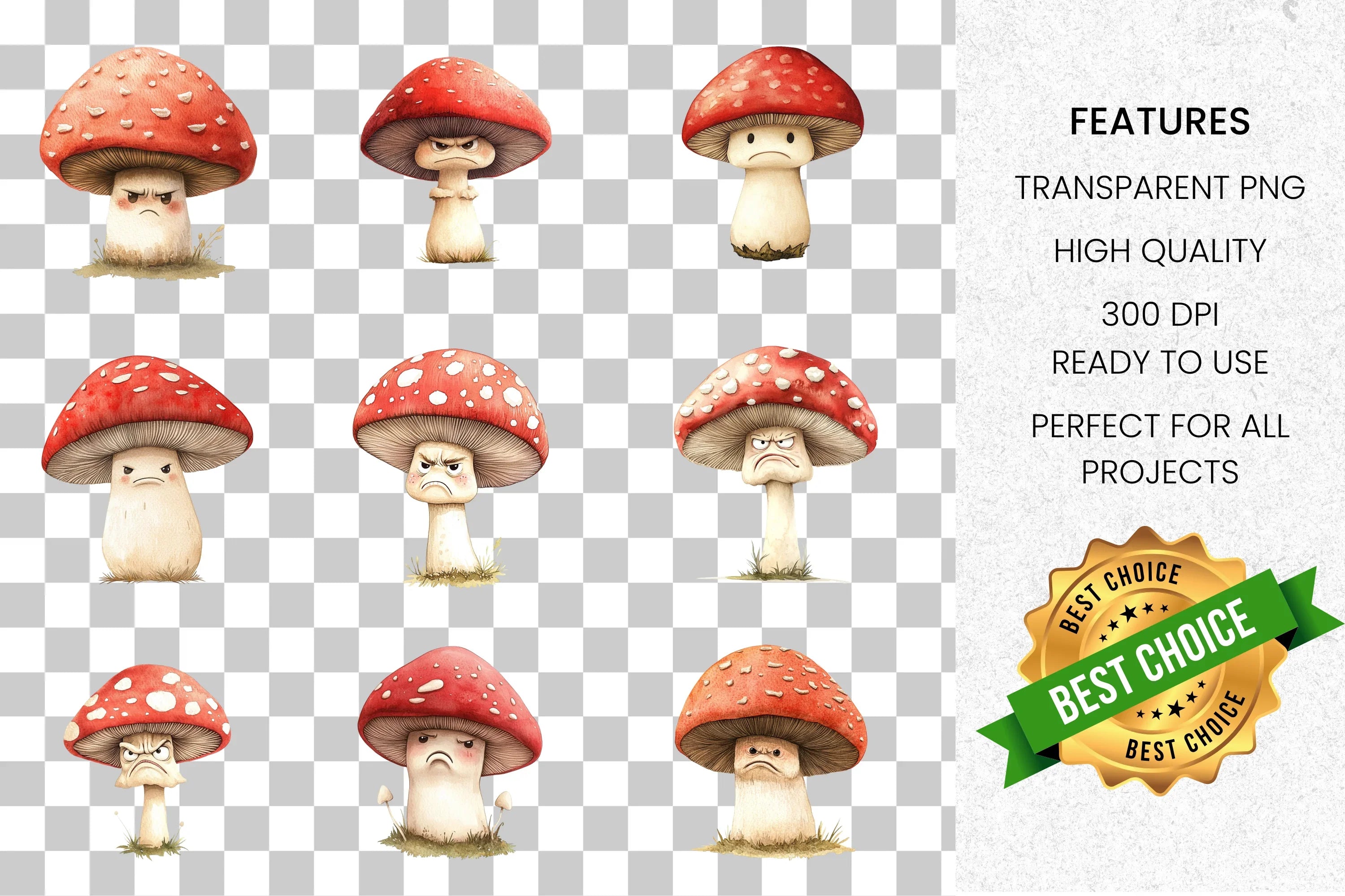 Grumpy Mushroom Clipart Bundle