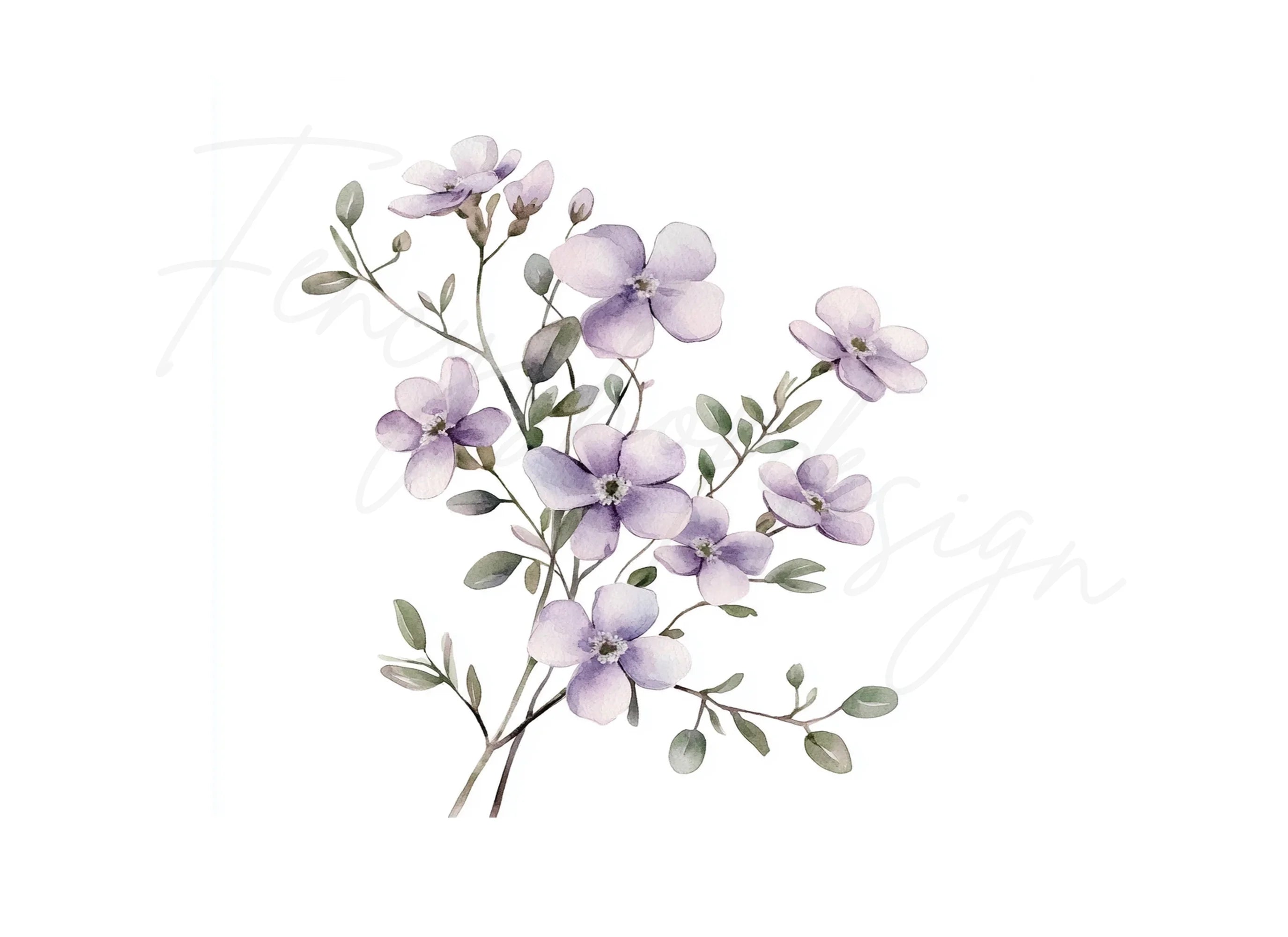 Delicate Purple Floral Clipart Bundle