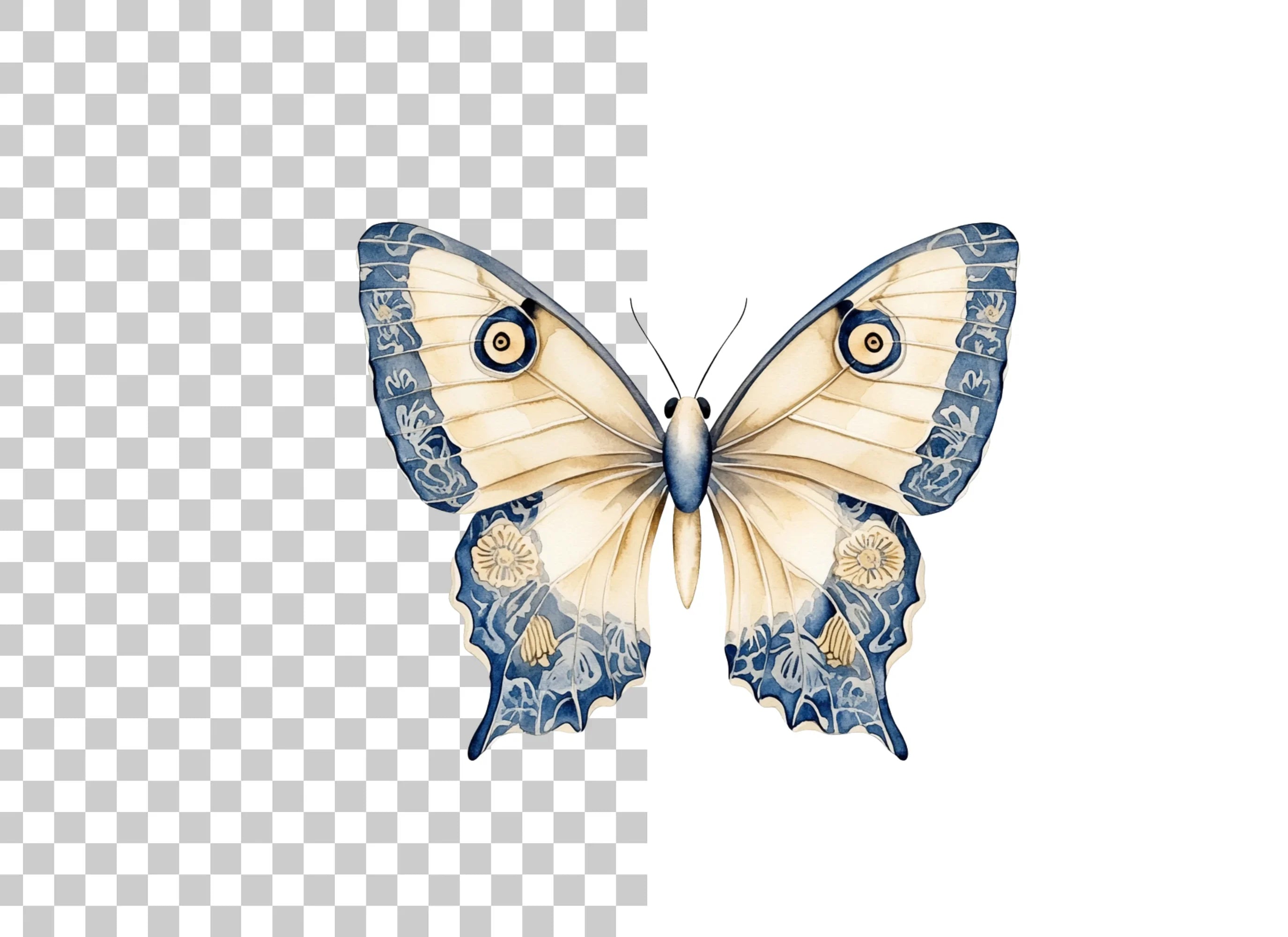 Elegant Blue and Cream Butterfly Clipart Bundle