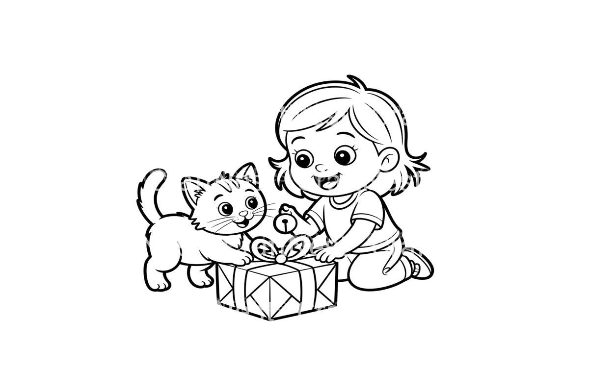 Christmas Gift: Girl and Kitten Coloring Books
