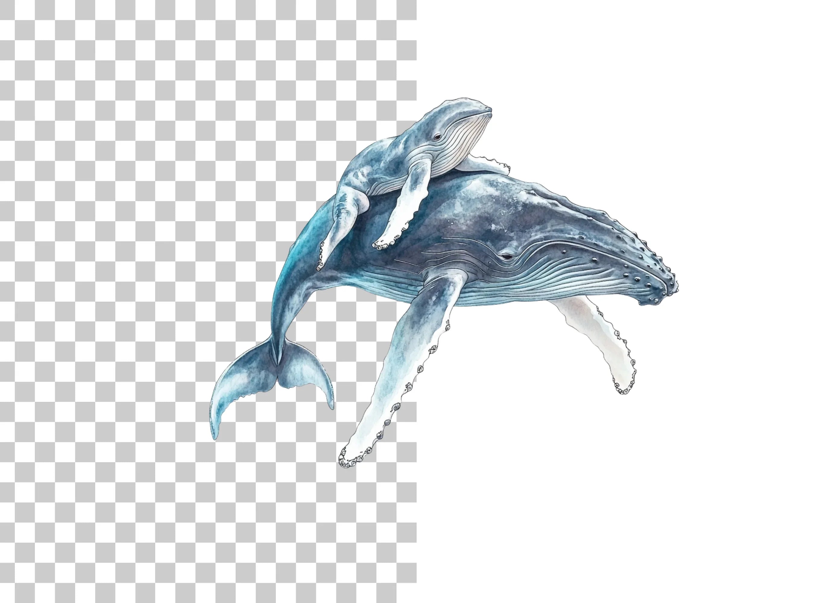 Mother and Baby Humpback Whale Clipart Bundle