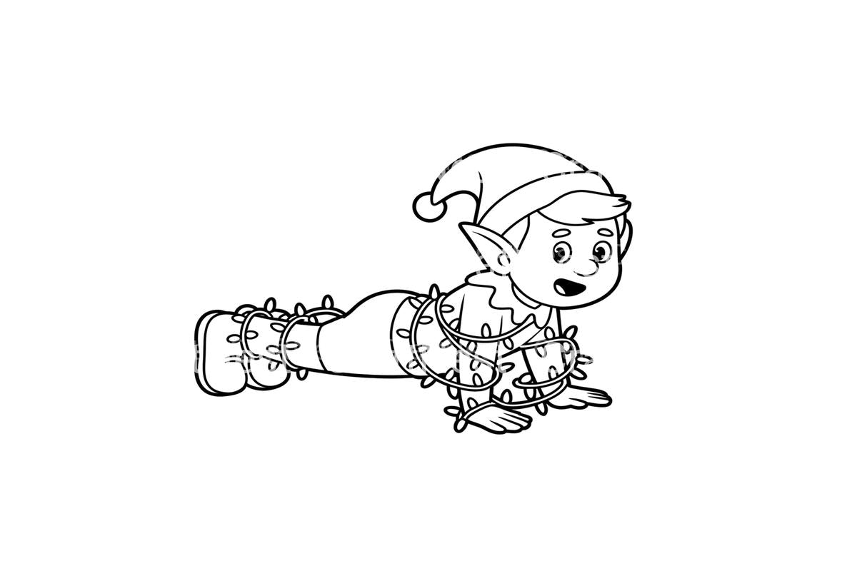 Christmas Elf Tangled in Lights Coloring Books