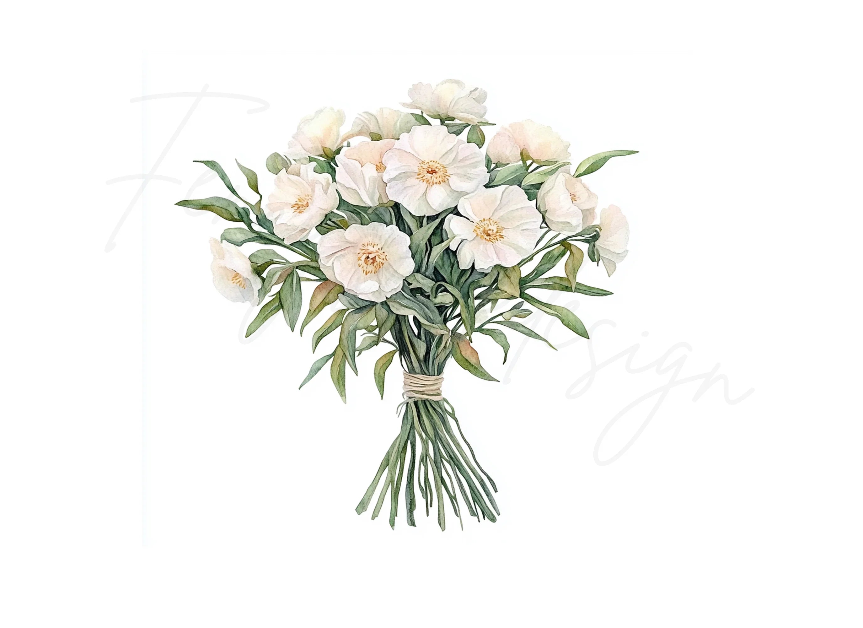 Elegant White Floral Bouquet Clipart Bundle