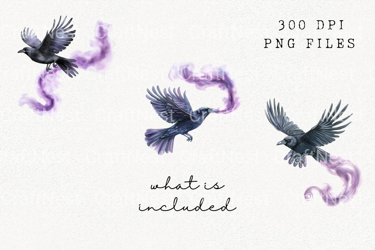 Mystical Raven With Smoke Artwork Clipart Bundle
