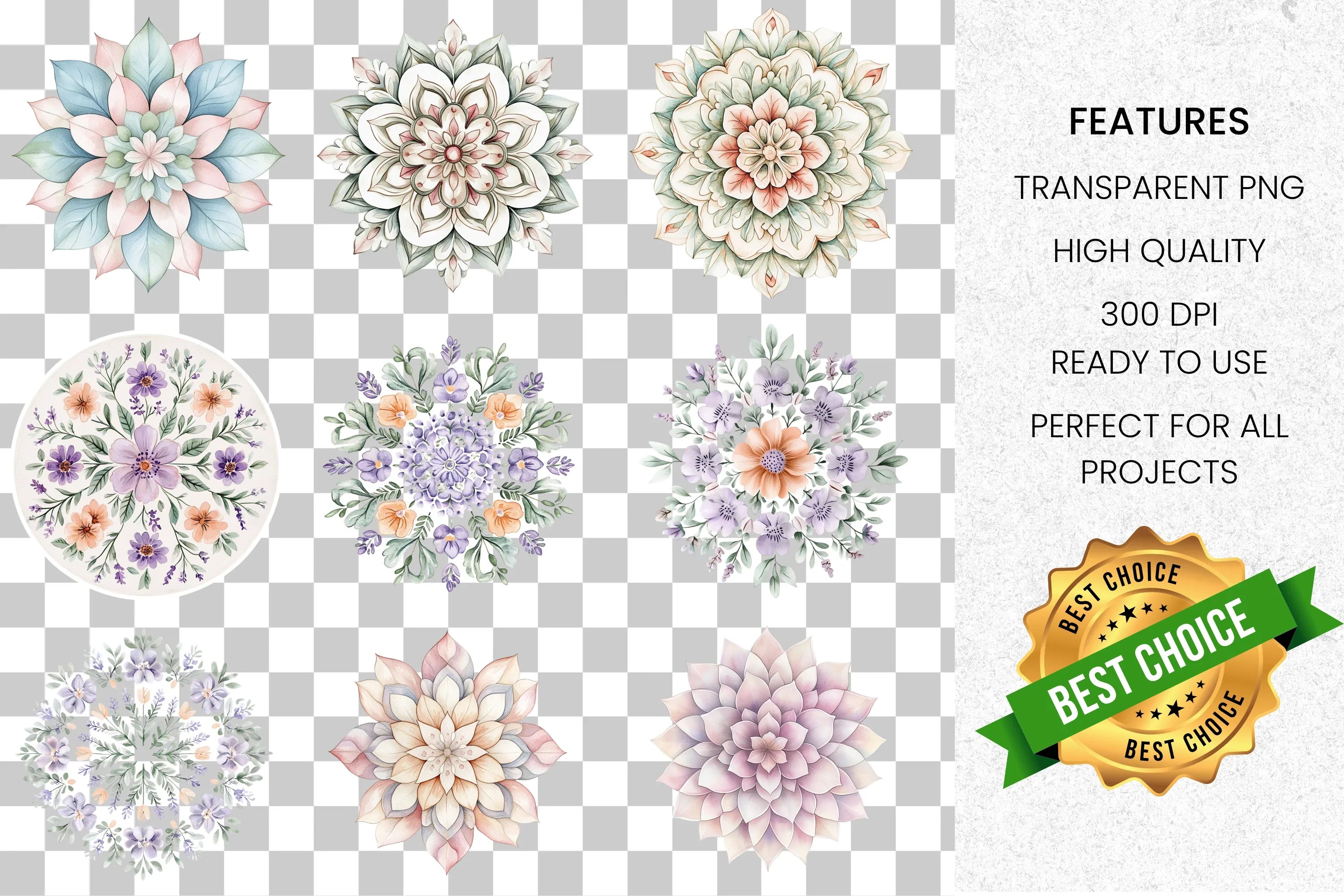 Floral Mandala Clipart Bundle