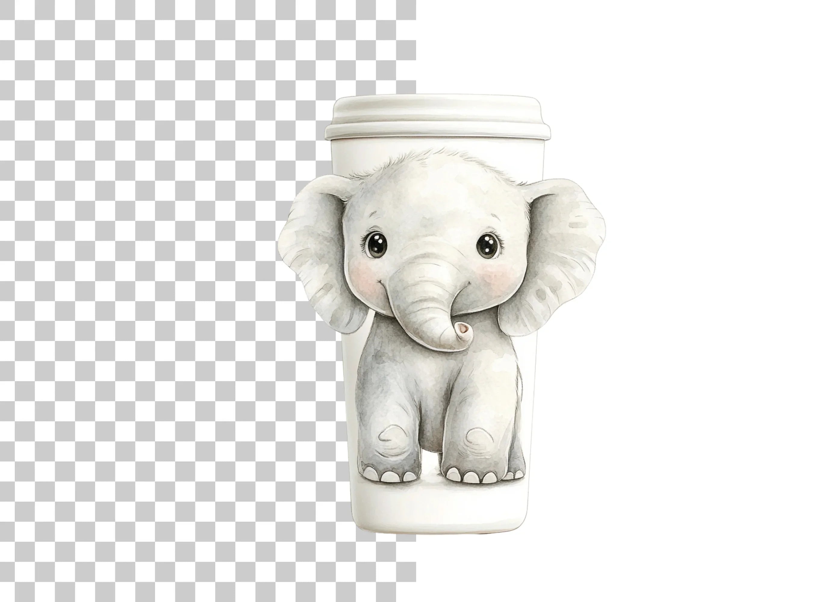 Sweet Elephant Hugging Coffee Cup Clipart Bundle