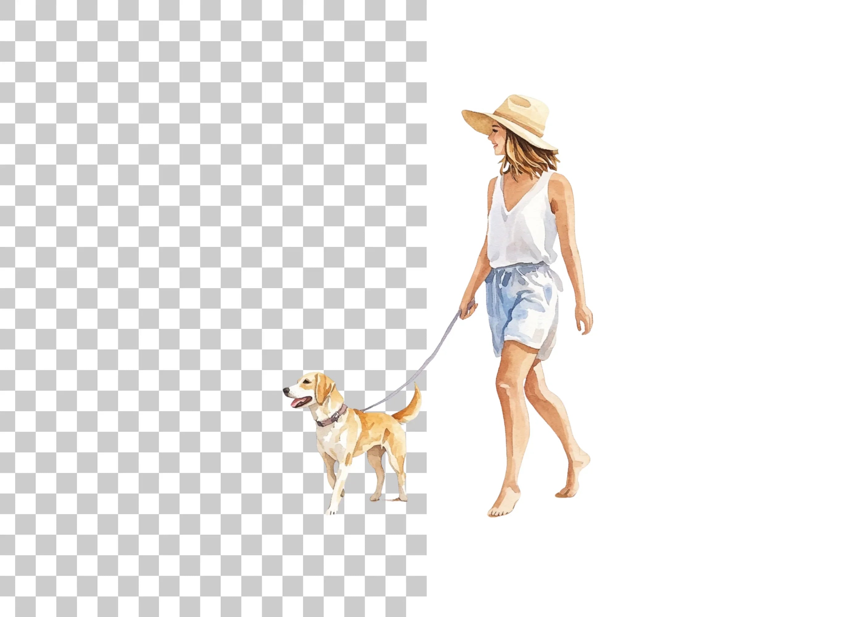 Woman Walking Dog Clipart Bundle