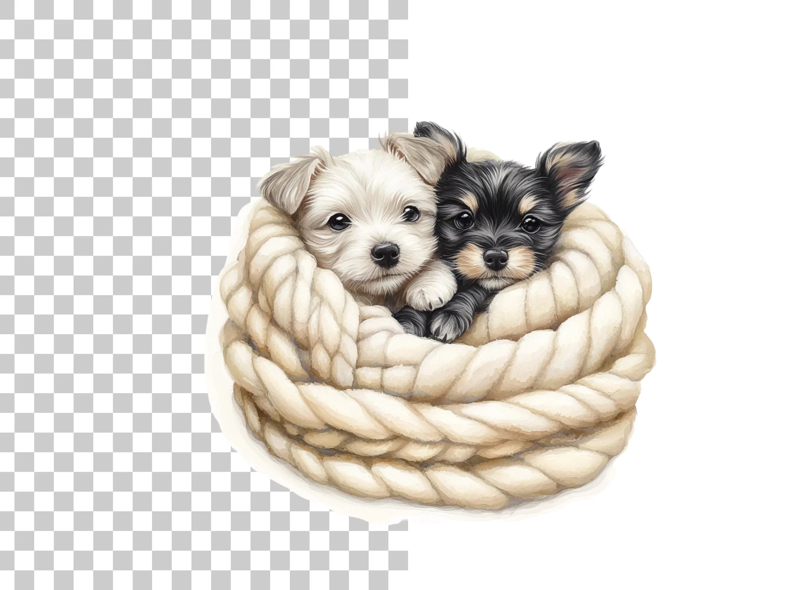 Adorable Puppy Pairs in Cozy Baskets Clipart Bundle