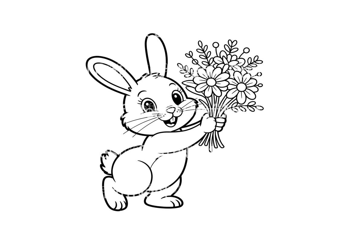 Cute Bunnies with Flowers Coloring Books