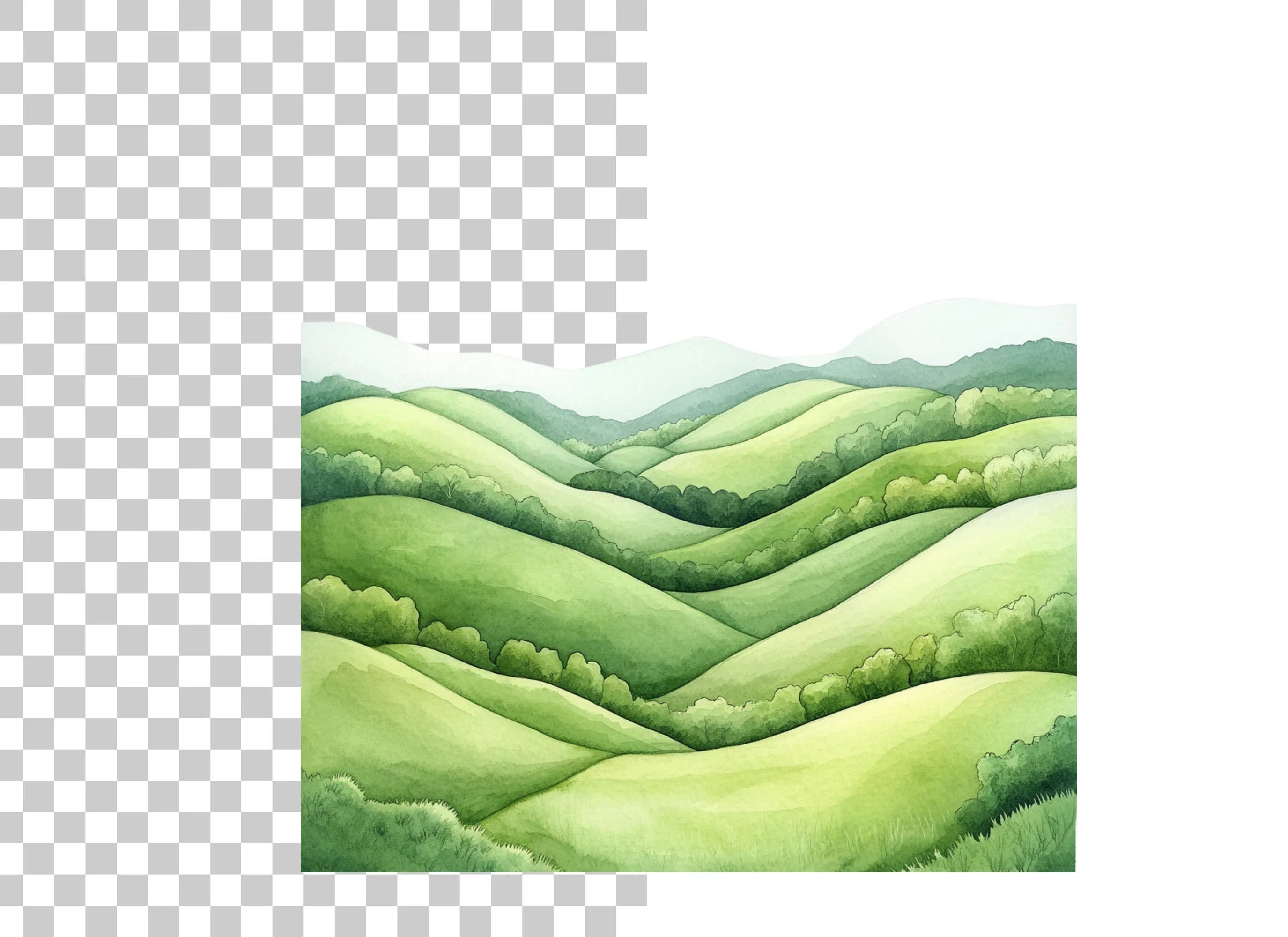Seamless Green Hills Landscape Clipart Bundle