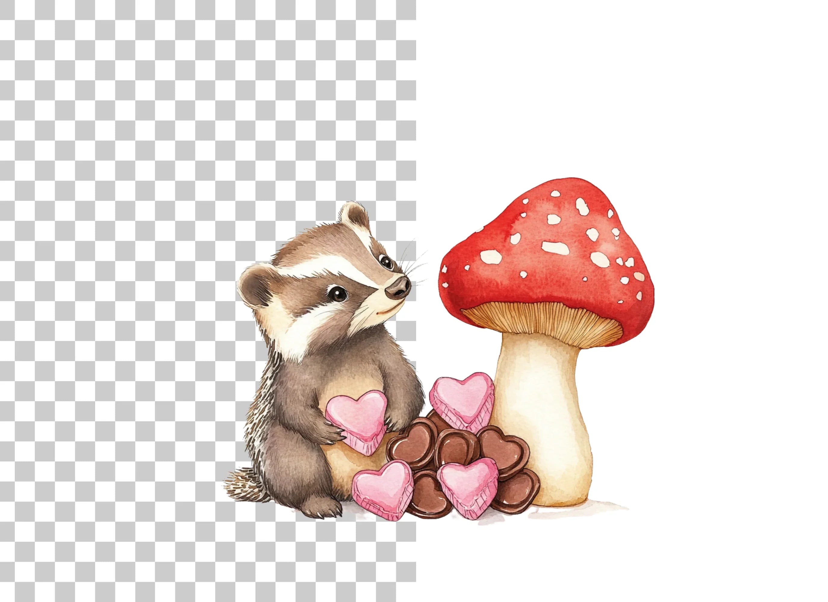 Cute Badger Mushroom Valentine Clipart Bundle