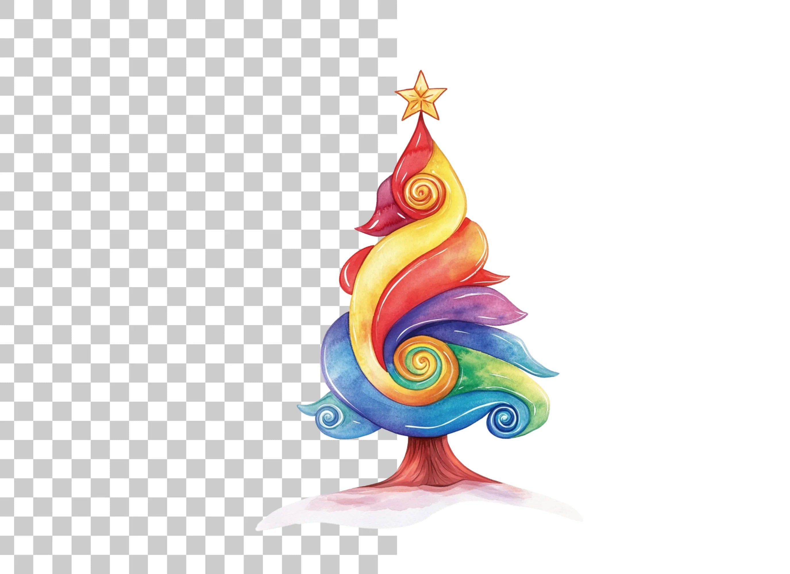 Colorful Swirl Christmas Tree Clipart Bundle