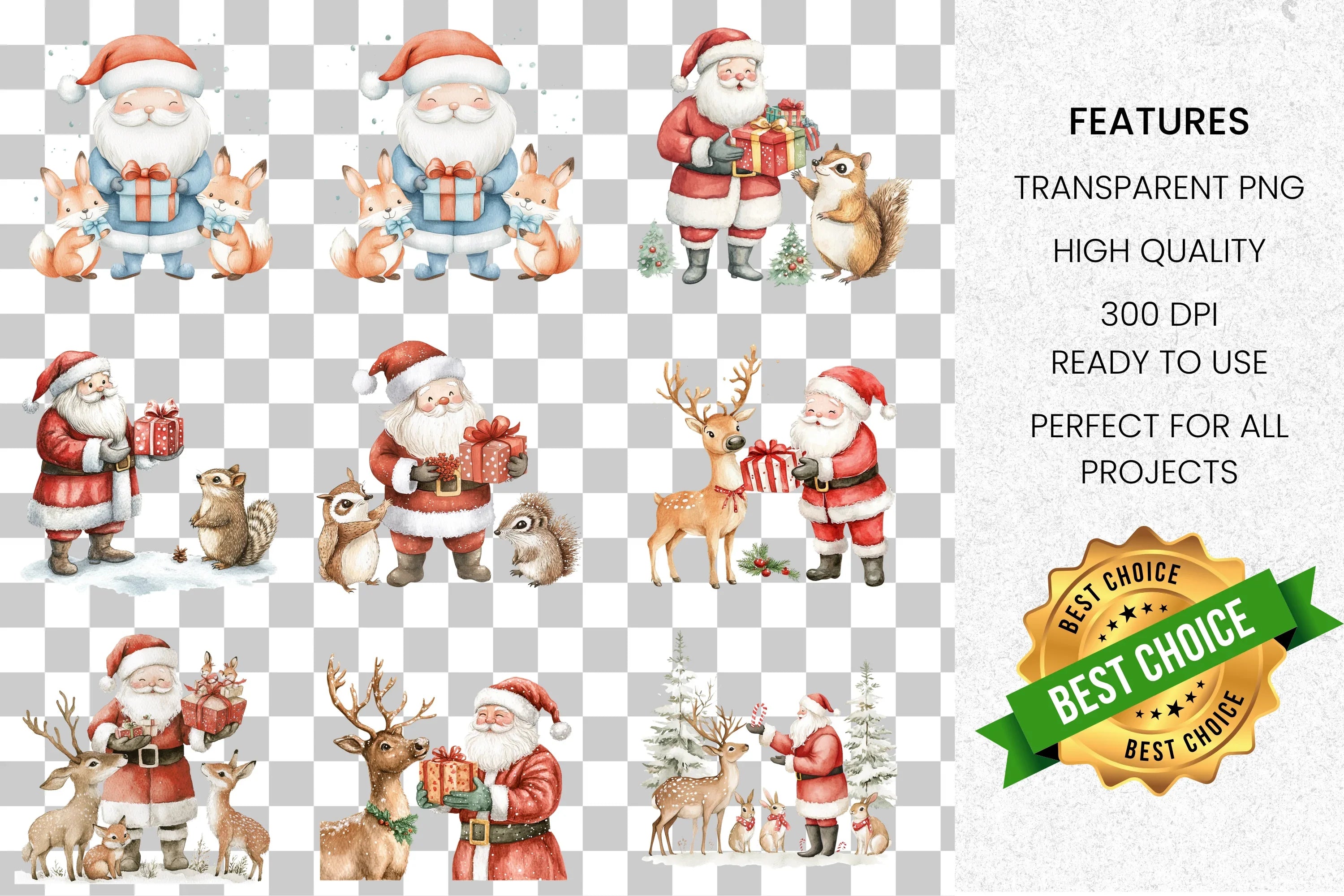 Santa and Reindeer Christmas Clipart Bundle