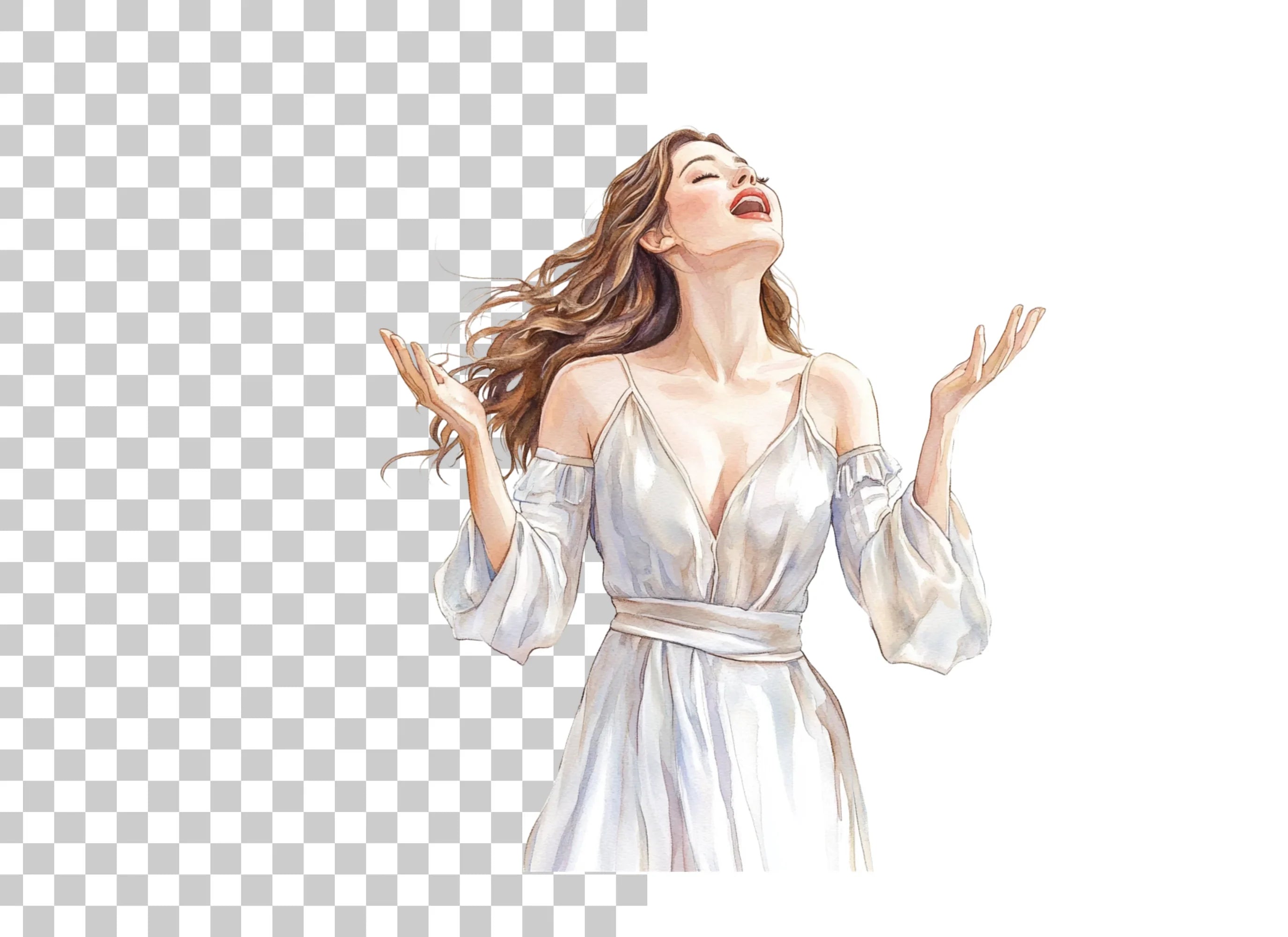 Joyful Woman in White Dress Clipart Bundle