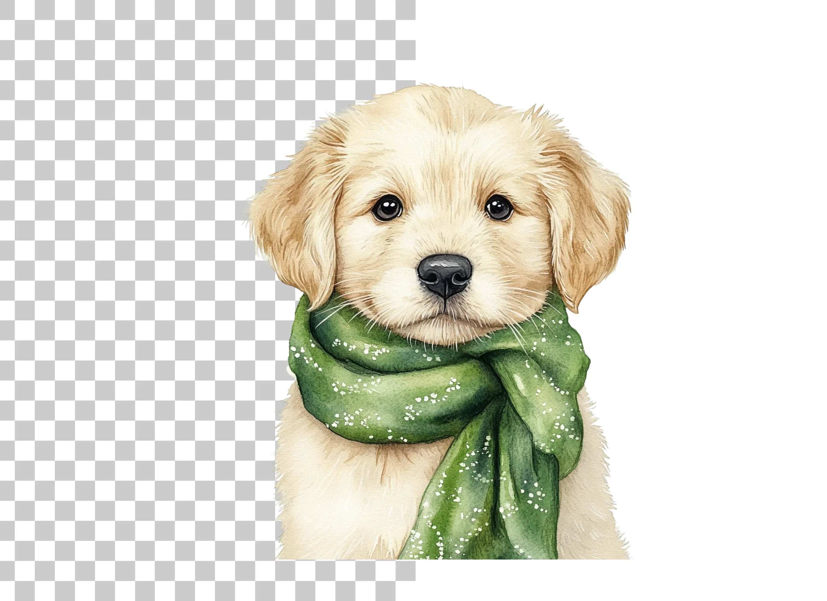 Golden Retriever Puppy with Green Scarf Clipart Bundle