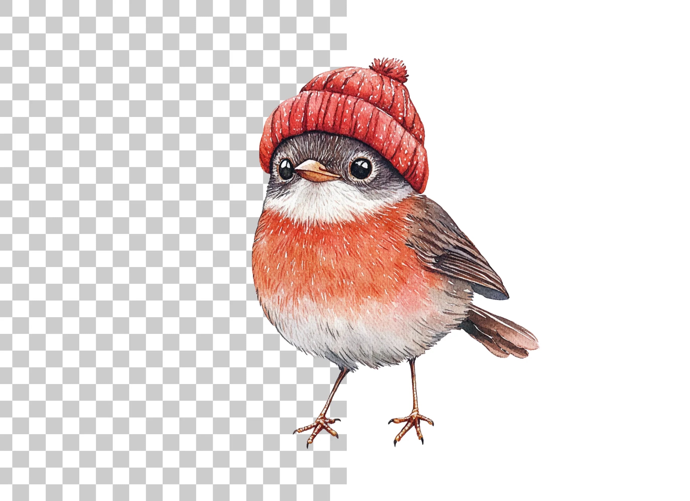 Cute Robin Bird in Red Beanie Clipart Bundle