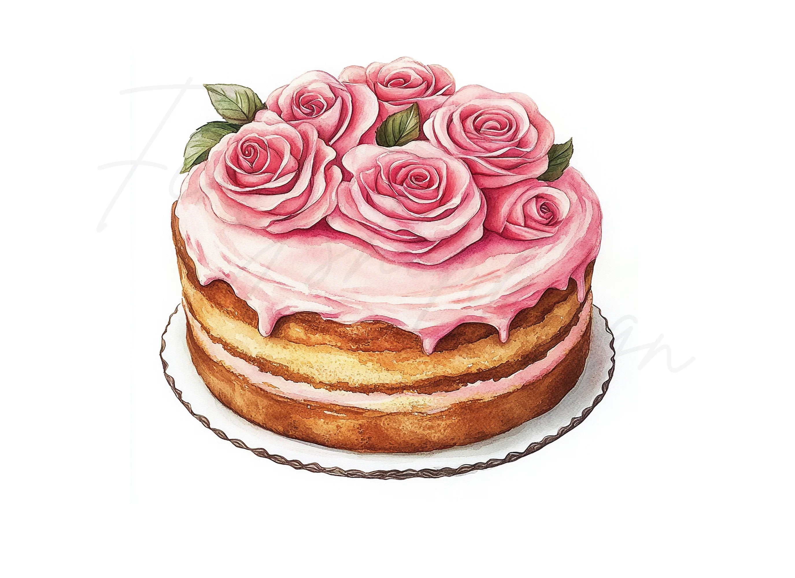 Elegant Pink Rose Cake Clipart Bundle