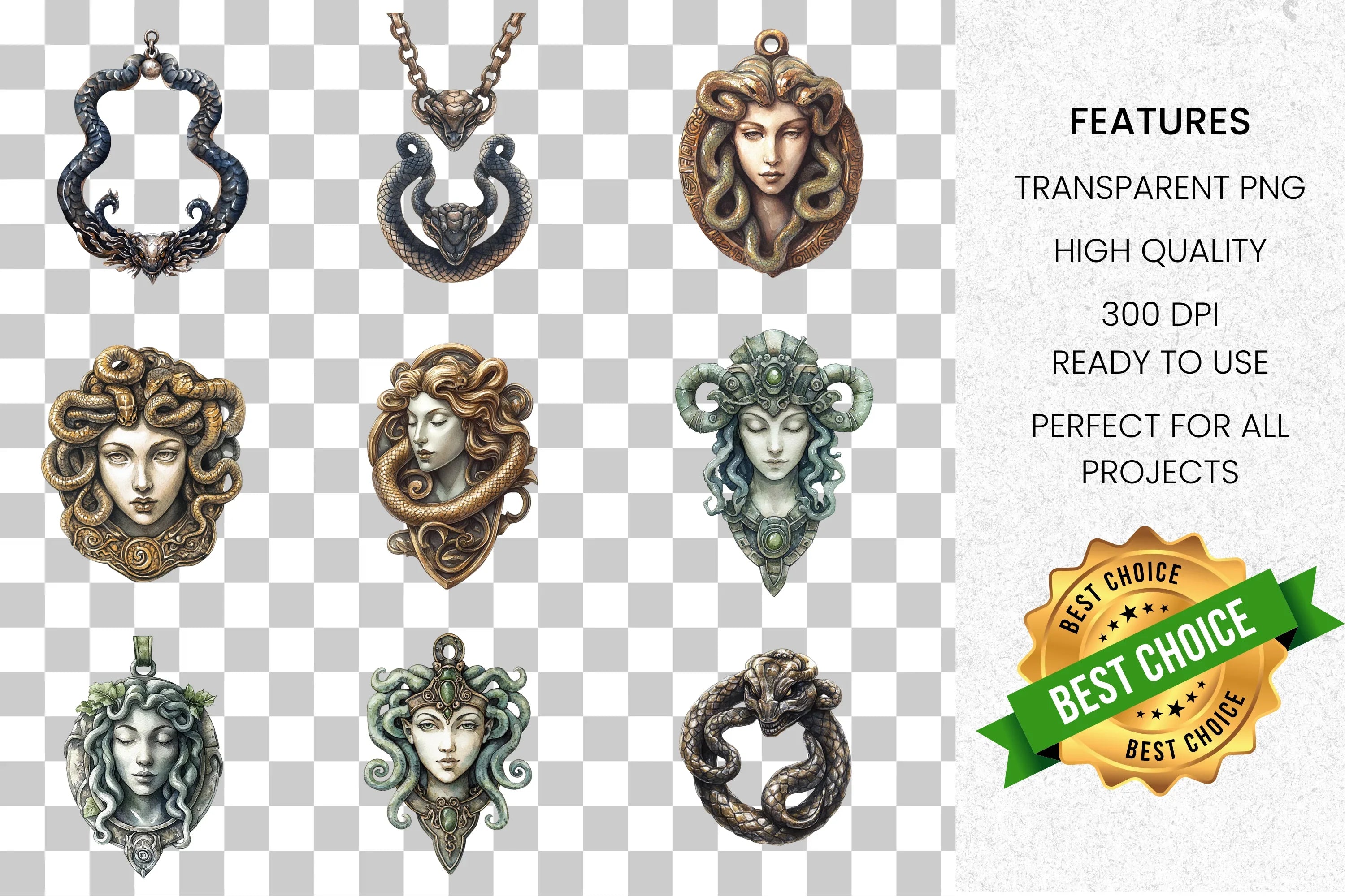 Mythical Medusa Pendants Clipart Bundle