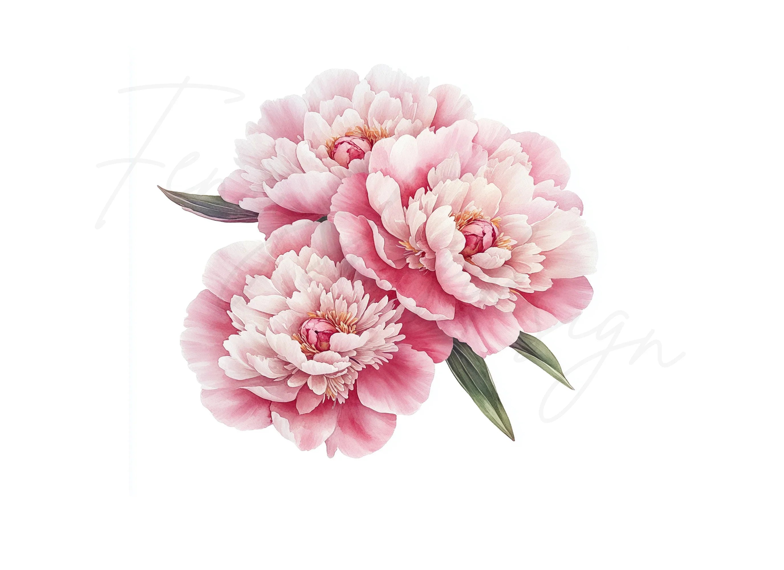 Pink Peony Flower Clipart Bundle