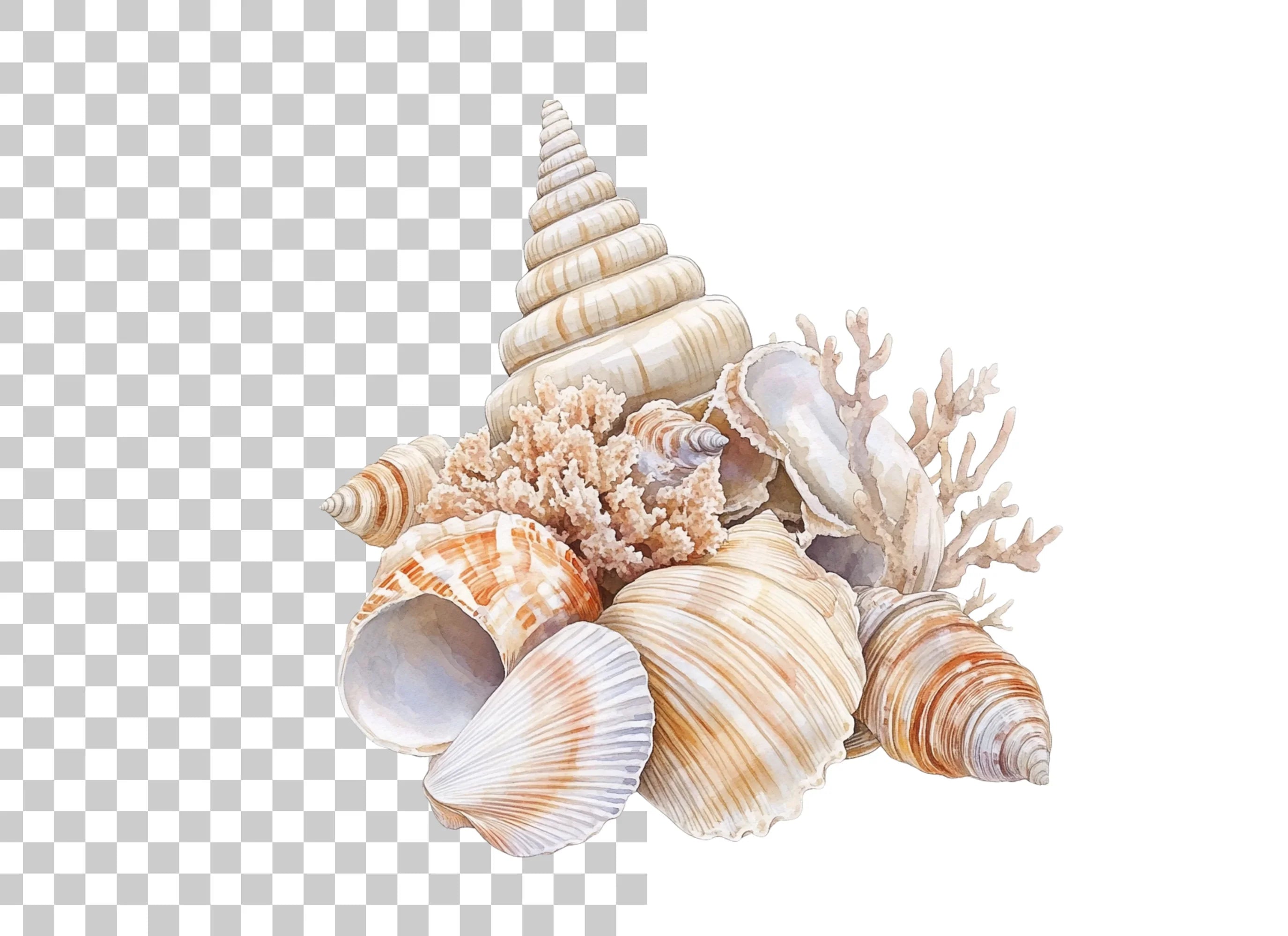 Coastal Seashells and Coral Clipart Bundle