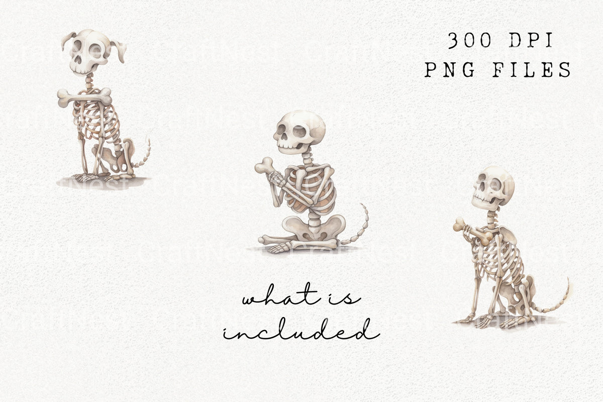 Adorable Skeleton Puppy Clipart Bundle