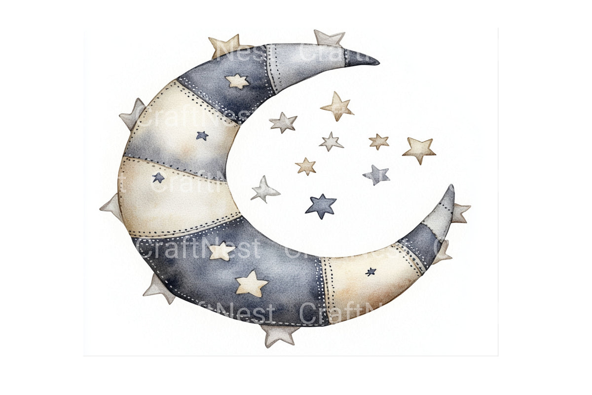 Patchwork Moon Stars Designs Clipart Bundle